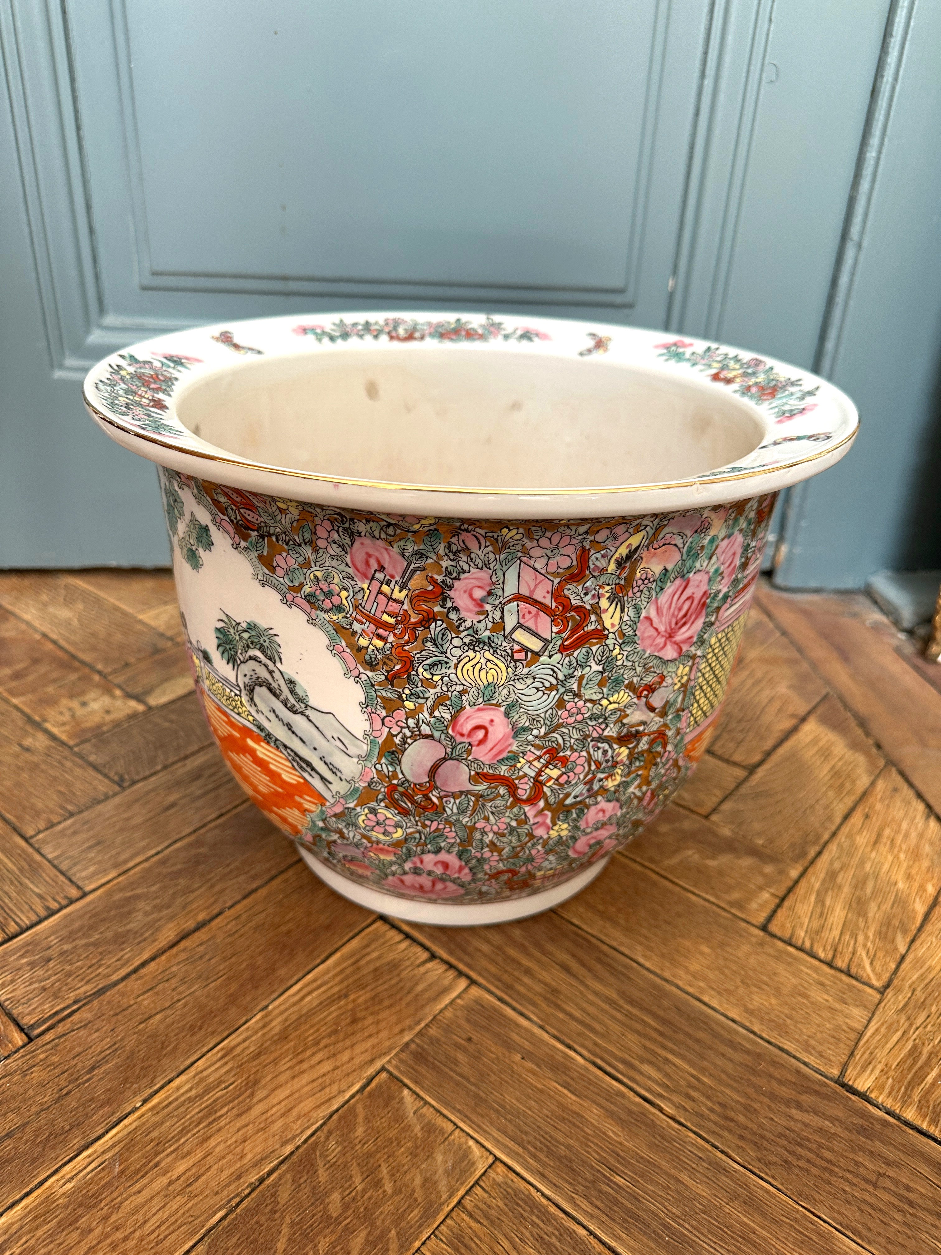 Vintage Chinesisches Pflanzgefäß Famille Rose
