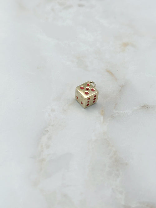 Anhänger Würfel in 585 Gelbgold mit roten Augen