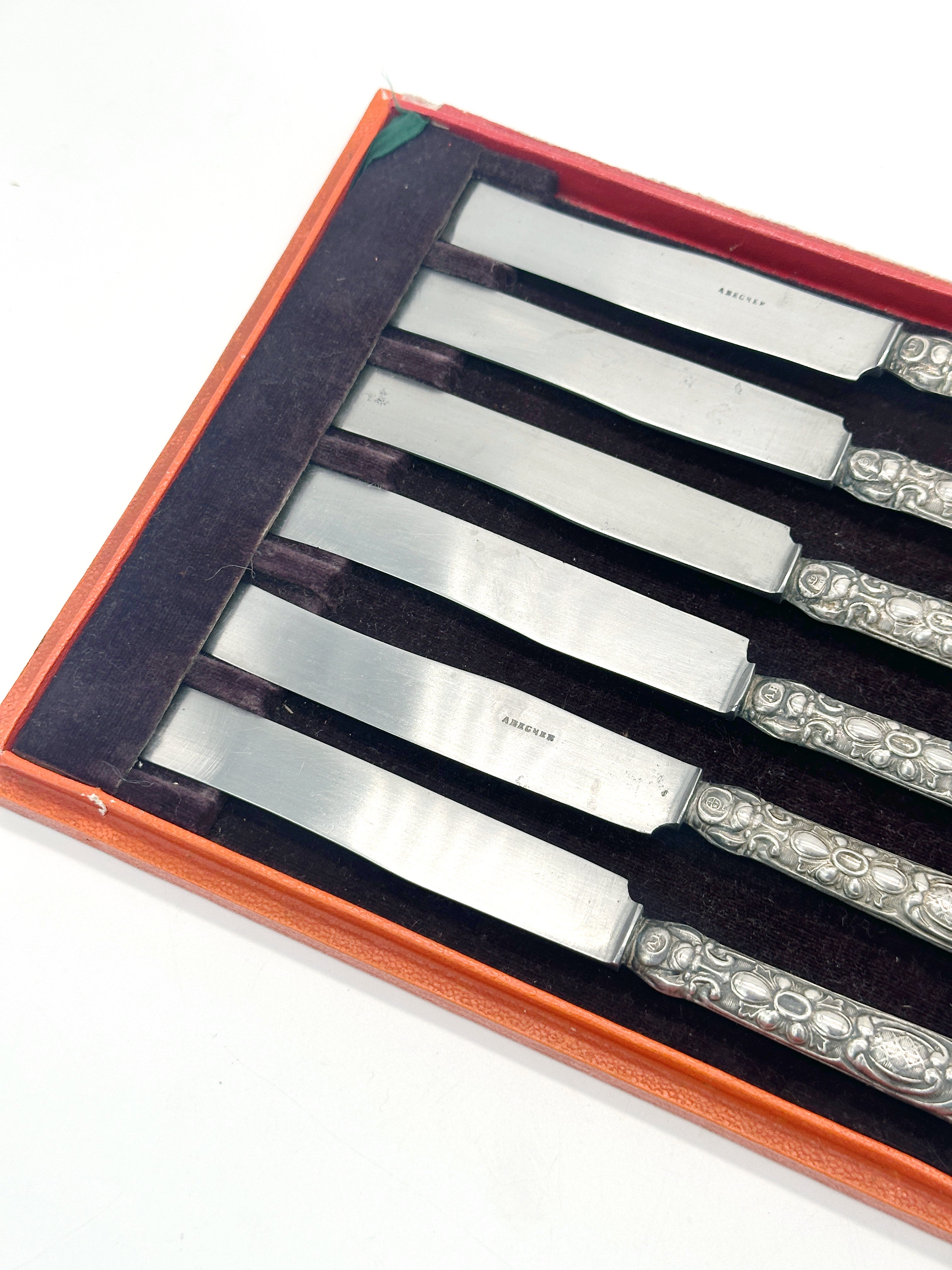 Antikes 6er Set Obst- und Käsemesser A. Becher Österreich um 1880