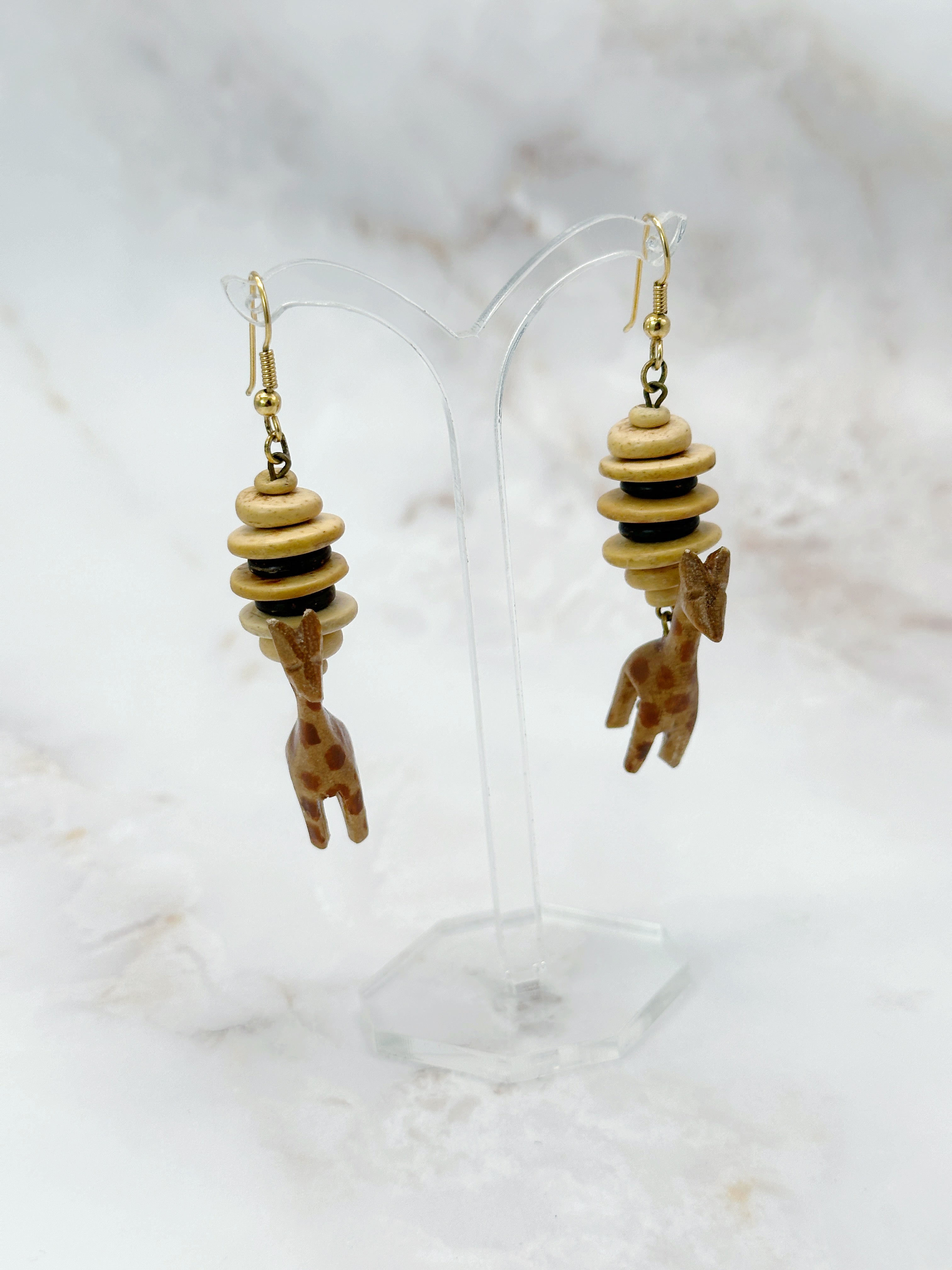 Holz-Ohrringe mit Giraffen-Motiv im afrikanischen Stil