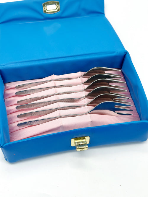 6er Set Kuchengabeln in blauer Originalbox ABS Rostfrei
