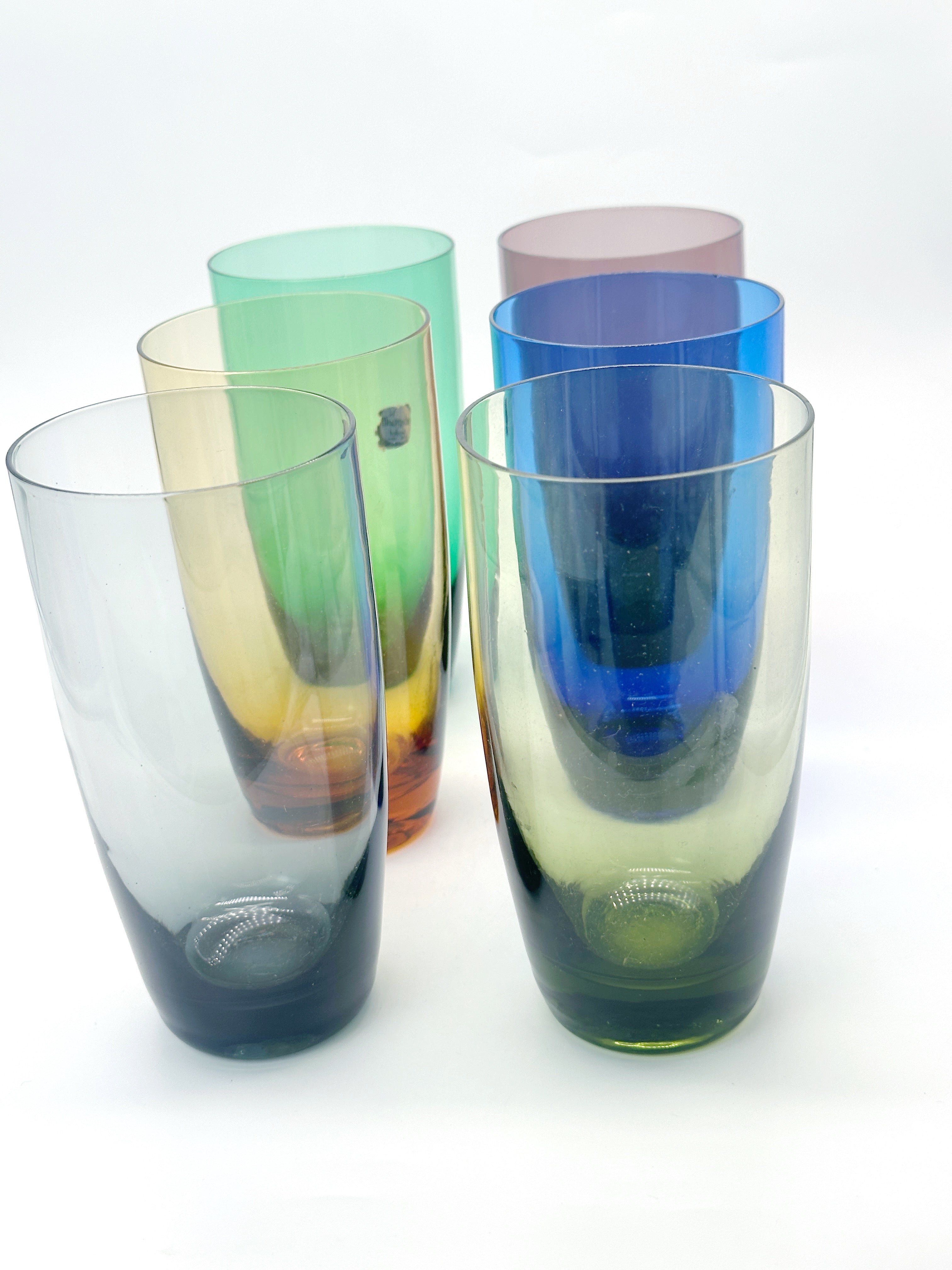 6er Set bunte Wassergläser Kristalunie Niederlande um 1956