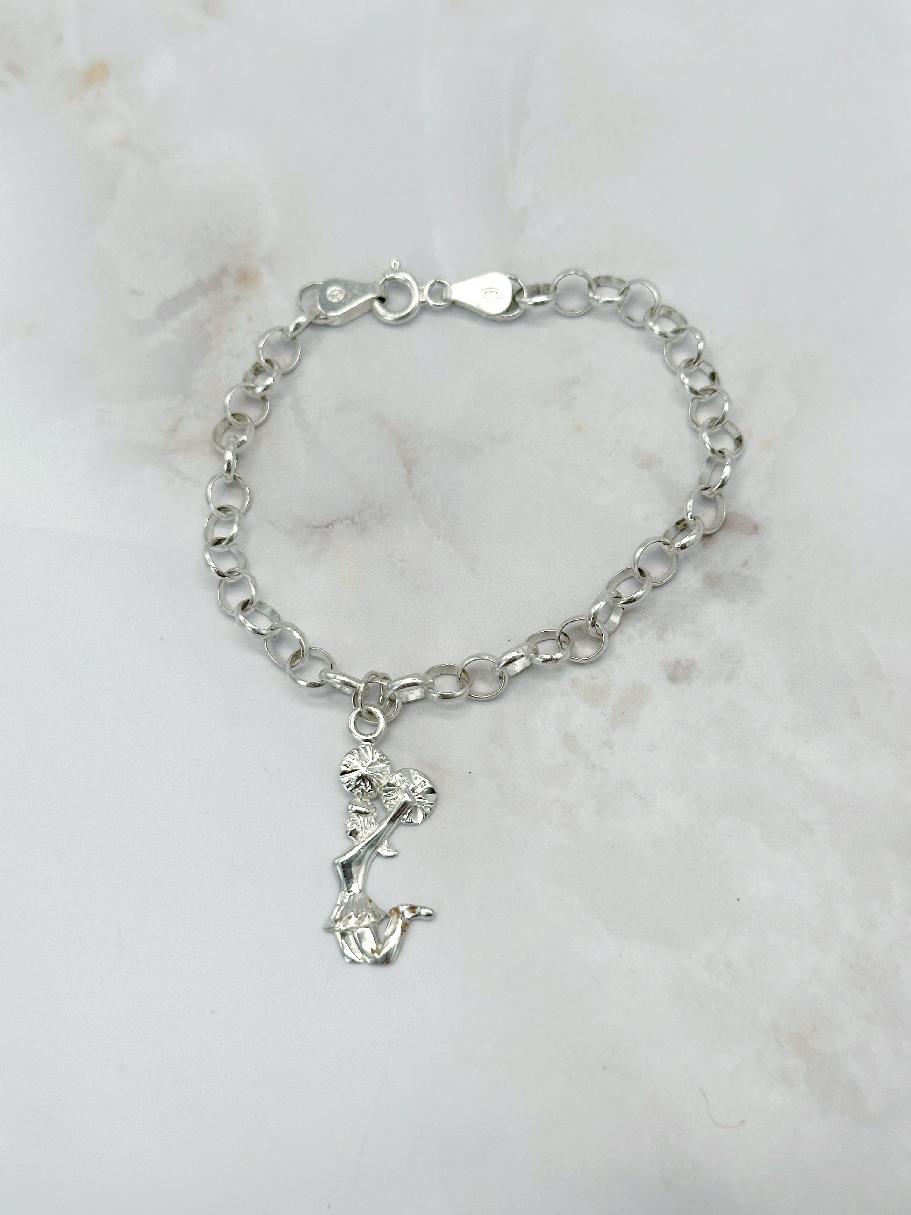 Vintage Bettelarmband aus 925 Sterling Silber mit Cheerleader-Anhänger