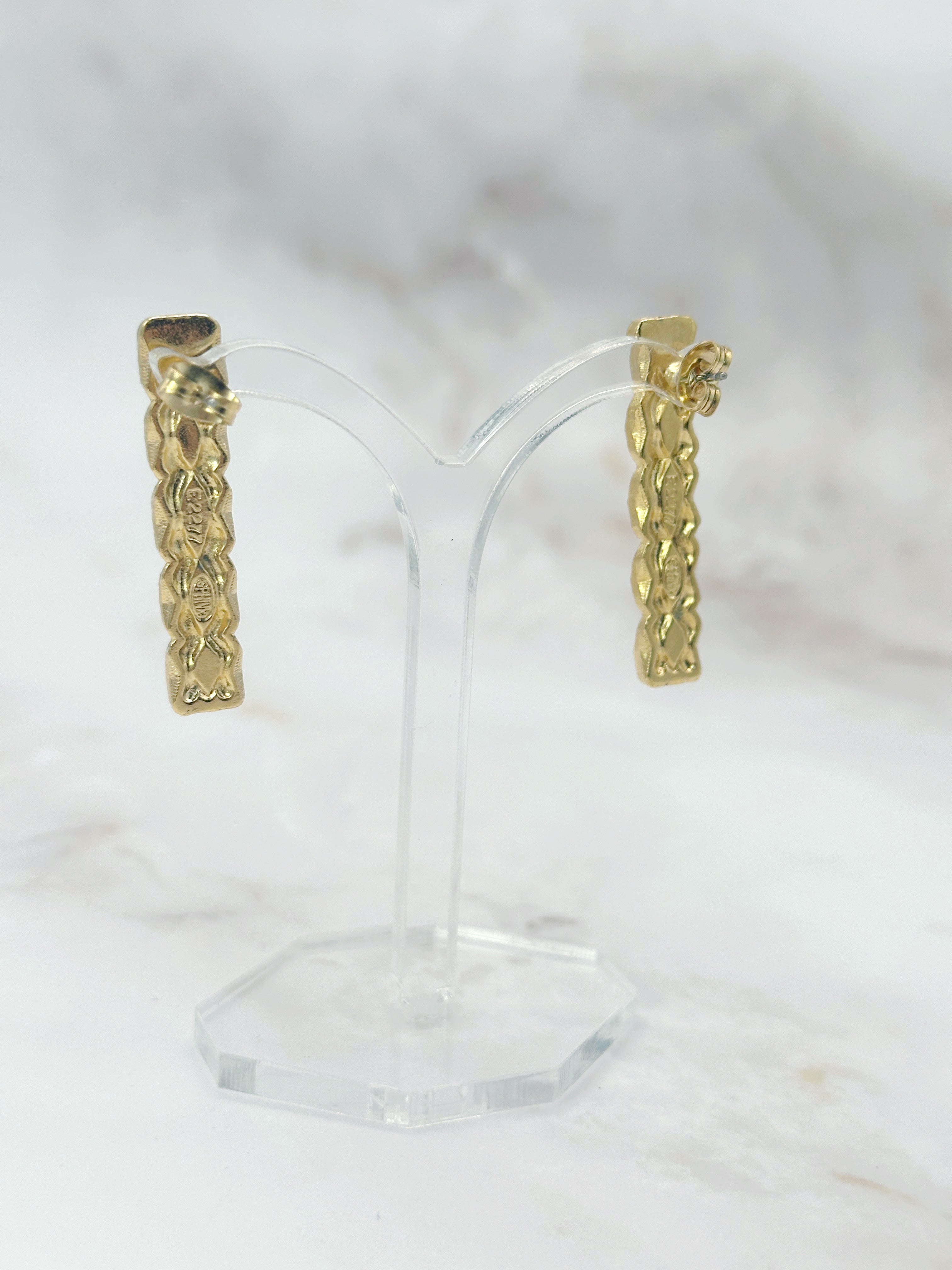 Vintage Ohrgehänge stabförmig vergoldet mit Strass