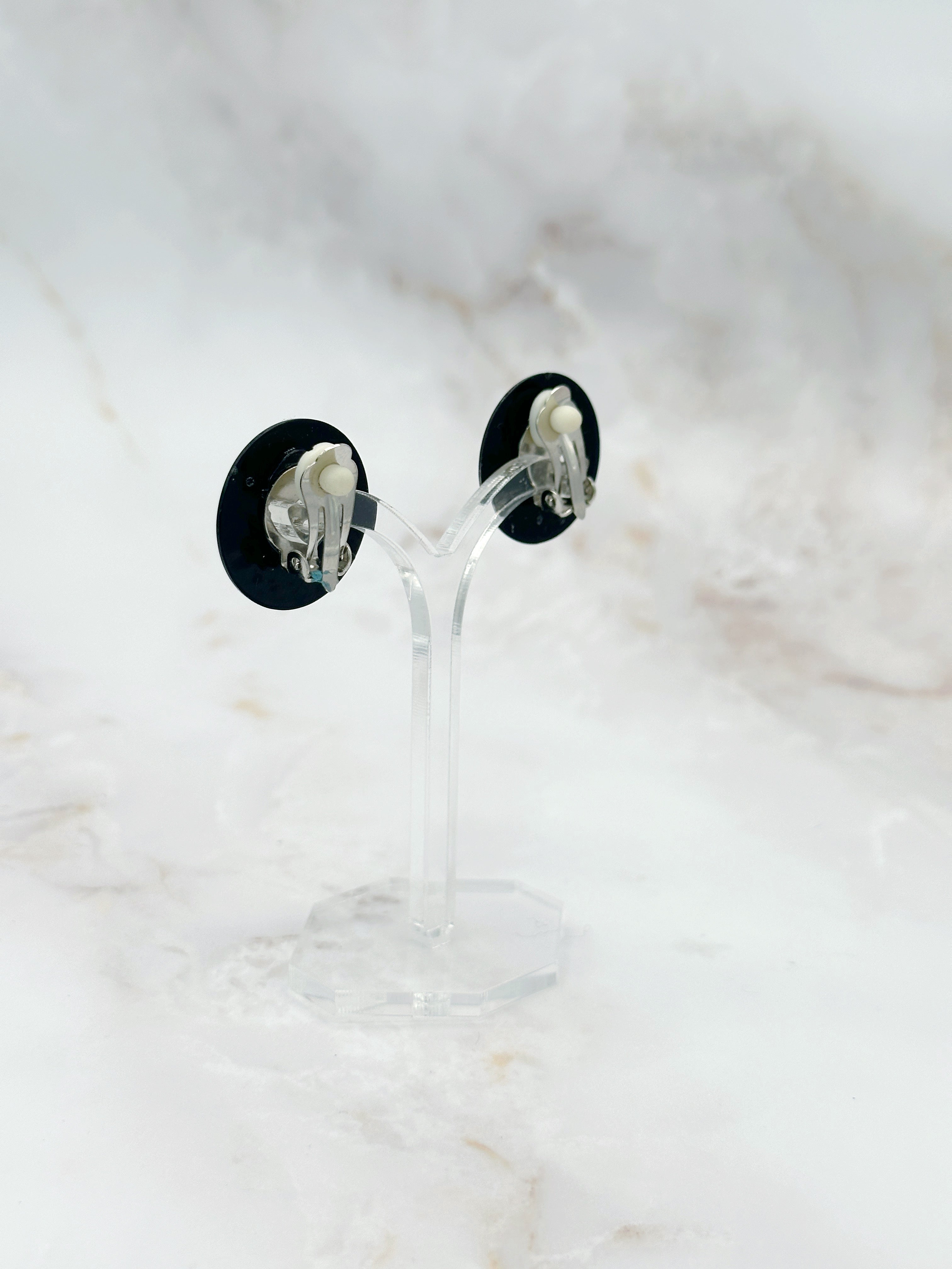 Maritime Vintage Anker-Ohrclips in Silber & Schwarz