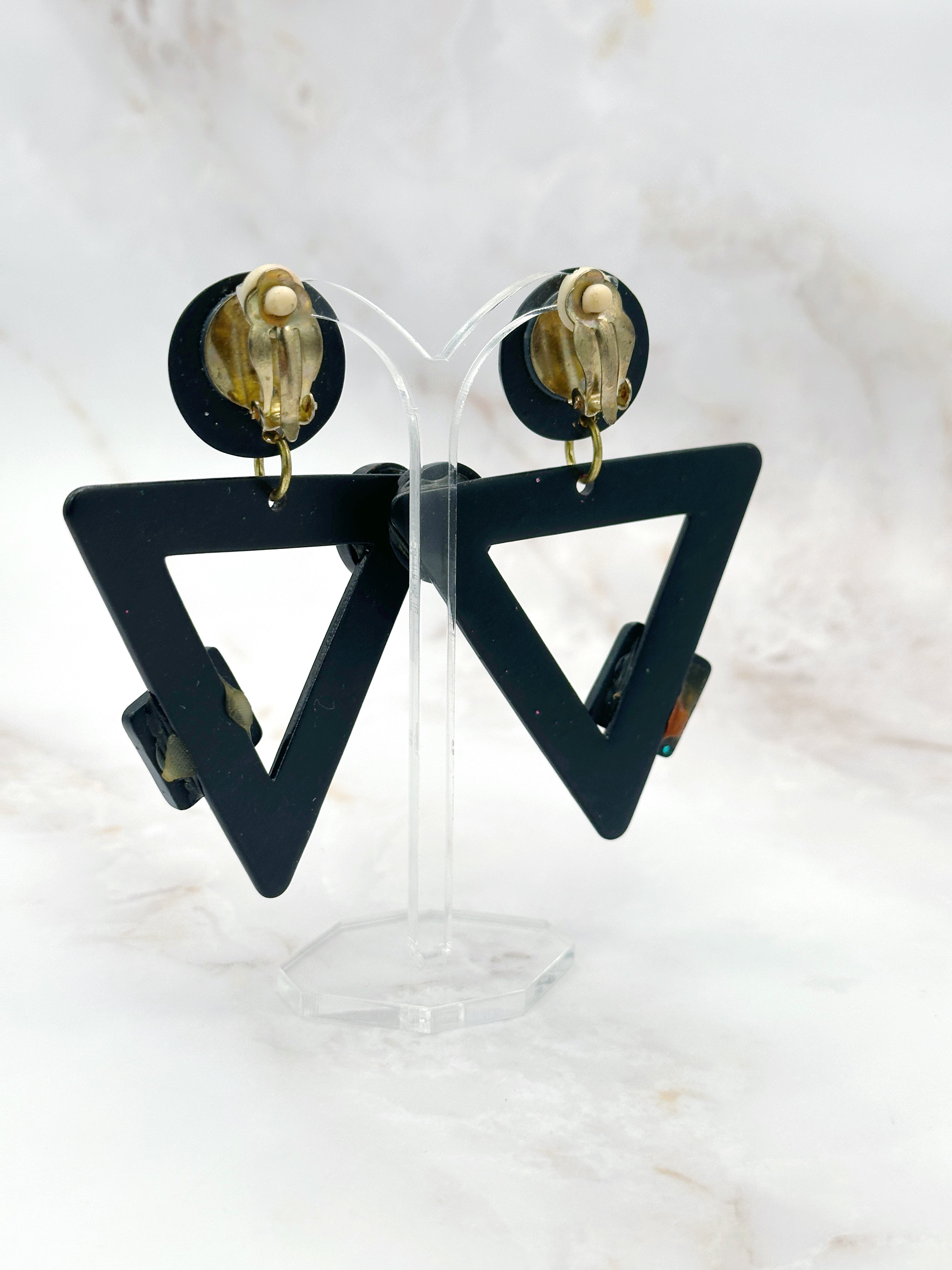 Vintage Statement-Ohrclips aus den 1980ern – Bunte Dreiecke
