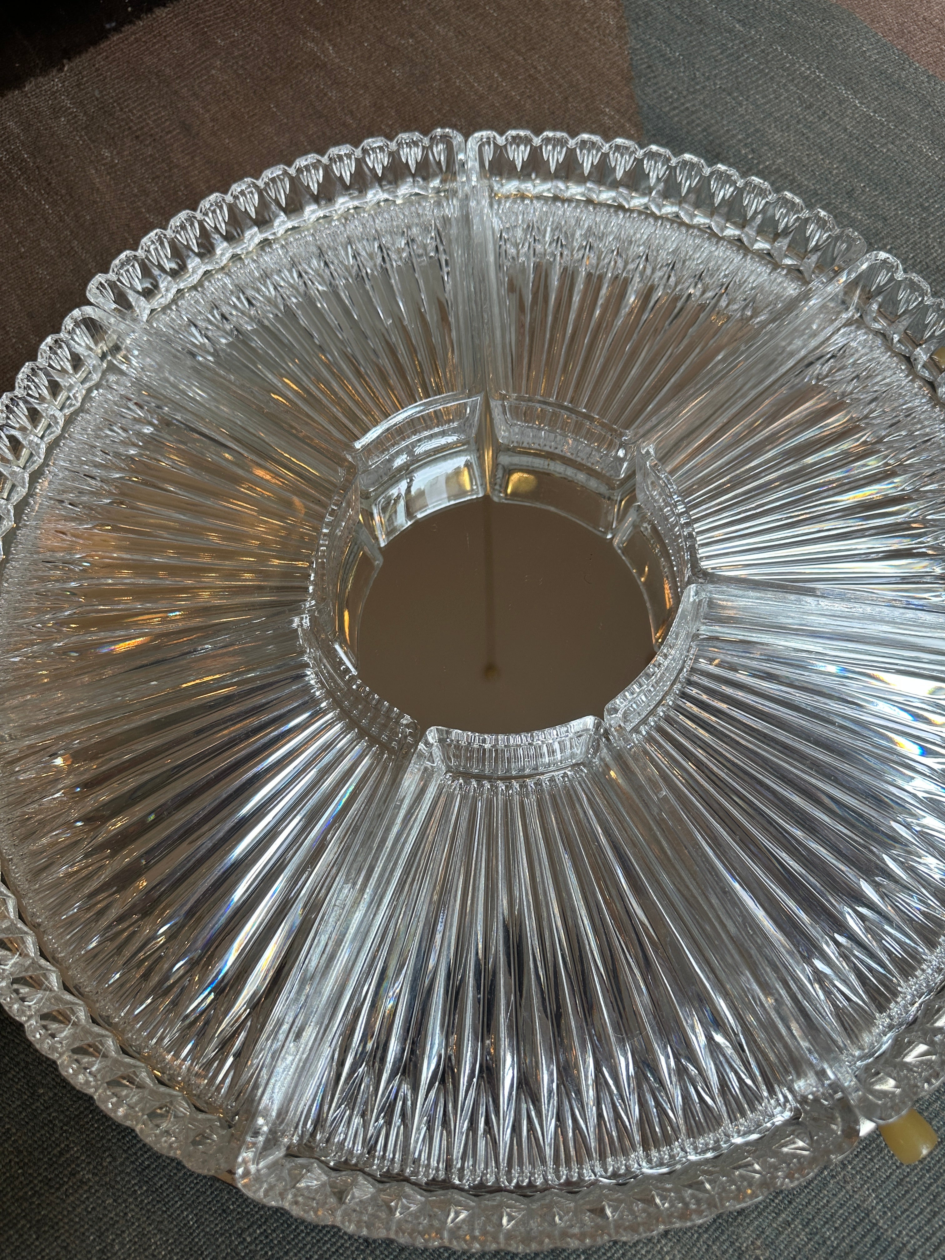 Große verspiegelte Lazy Susan Drehplatte mit Glaseinsätzen