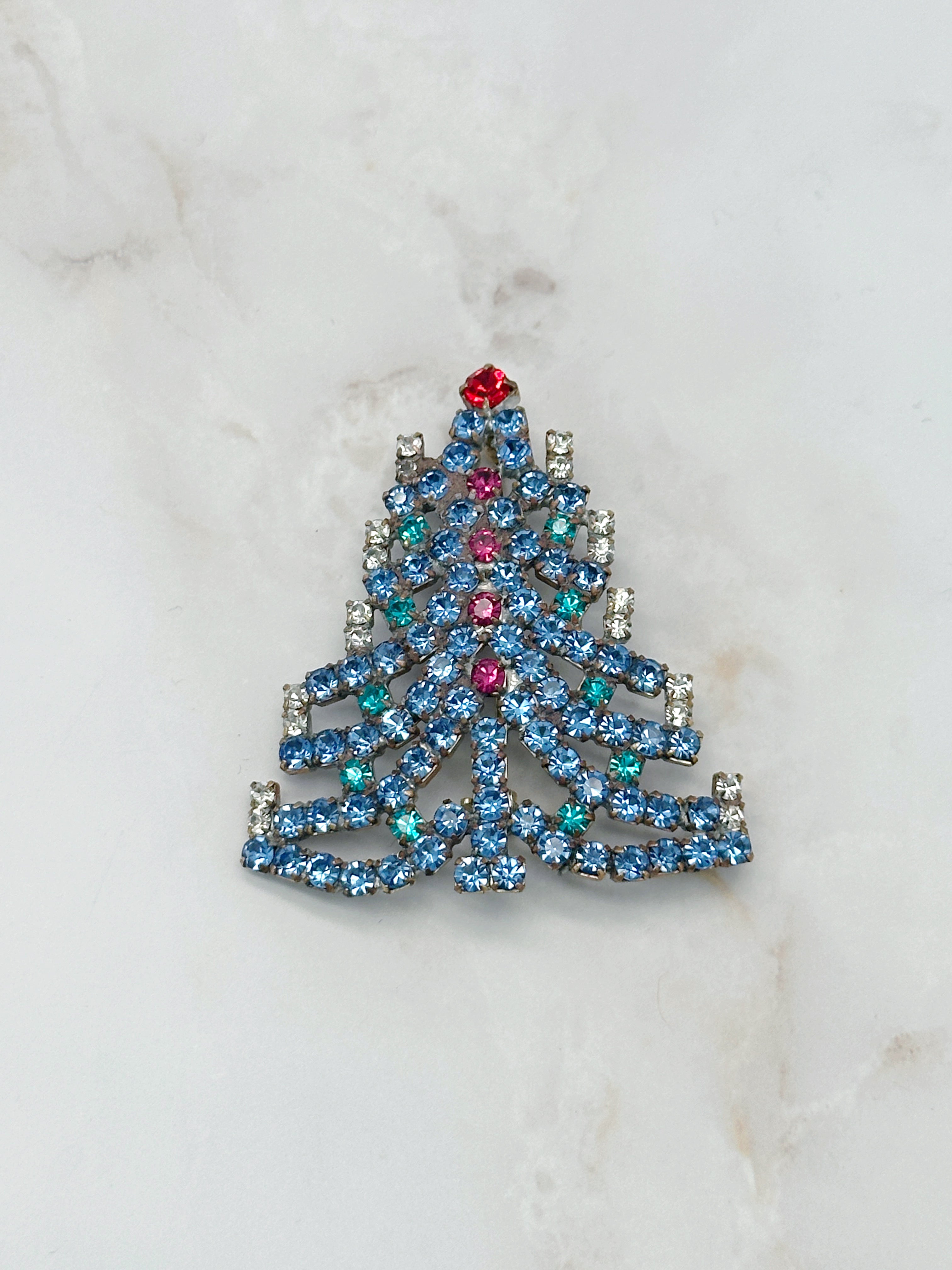 Funkelnde Gablonzer Brosche Christbaum