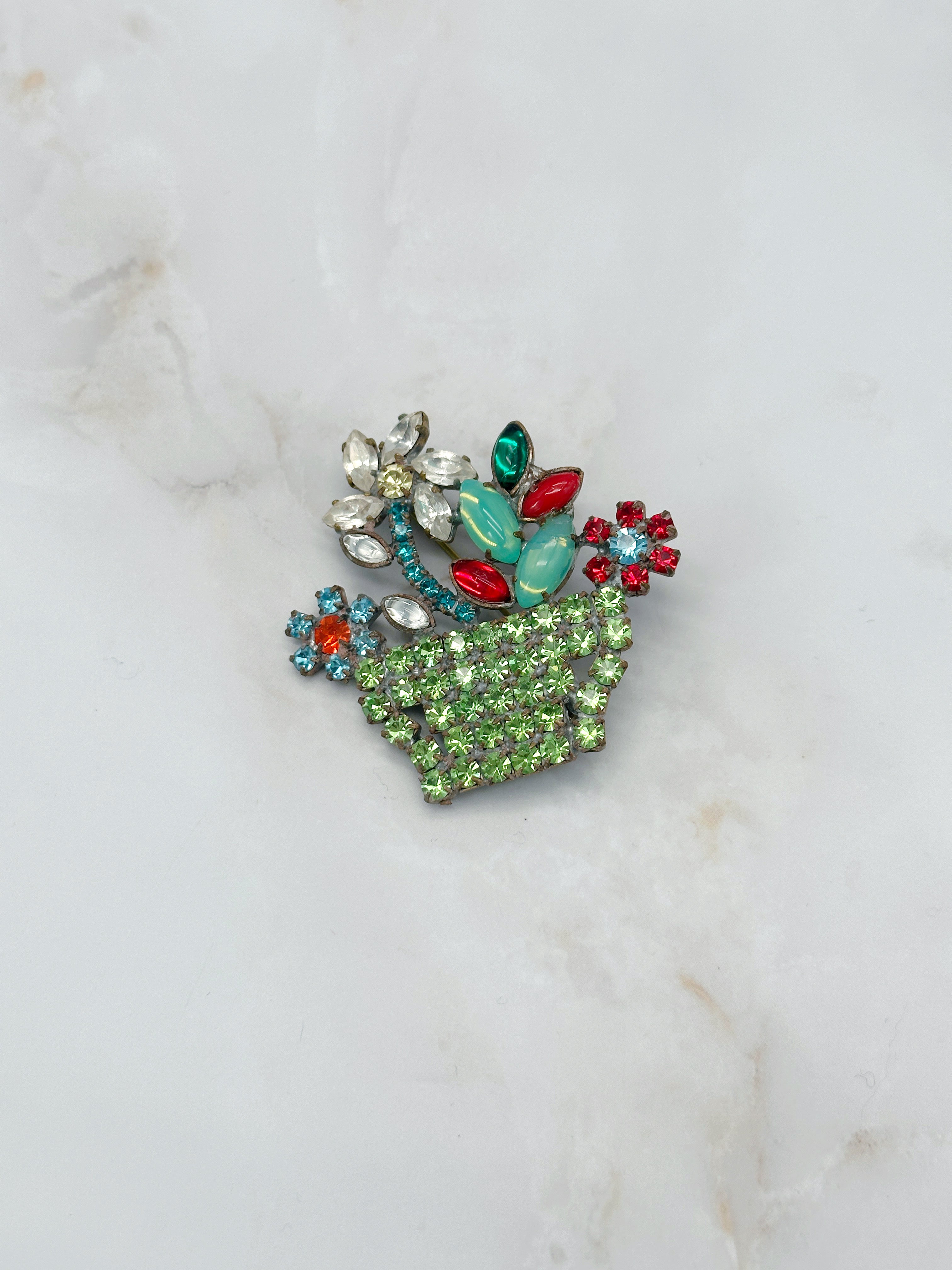 Farbenfrohe Gablonzer Brosche Blumenstrauß