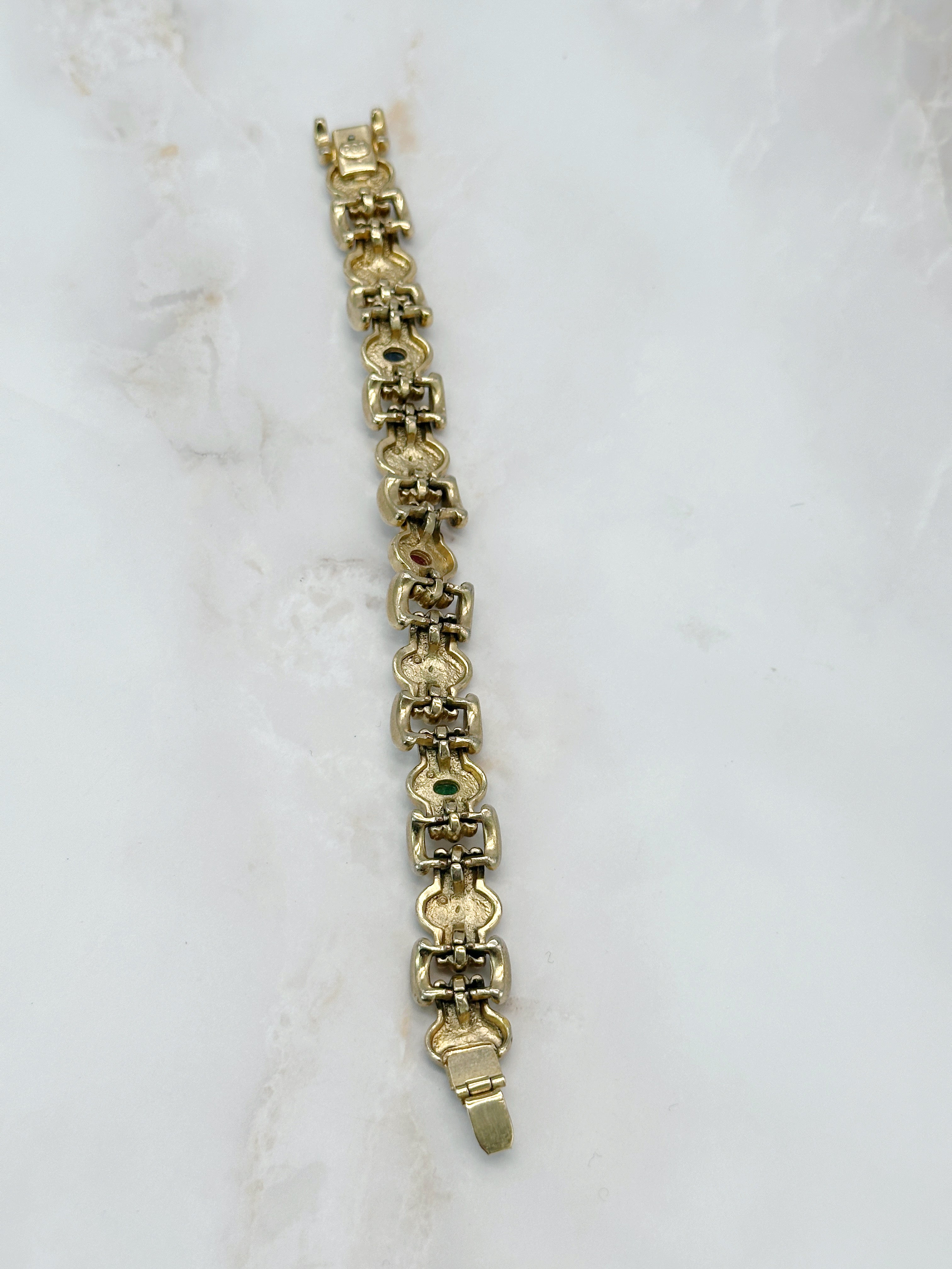 Massives Vintage Armband mit Glas-Cabochons, vergoldet