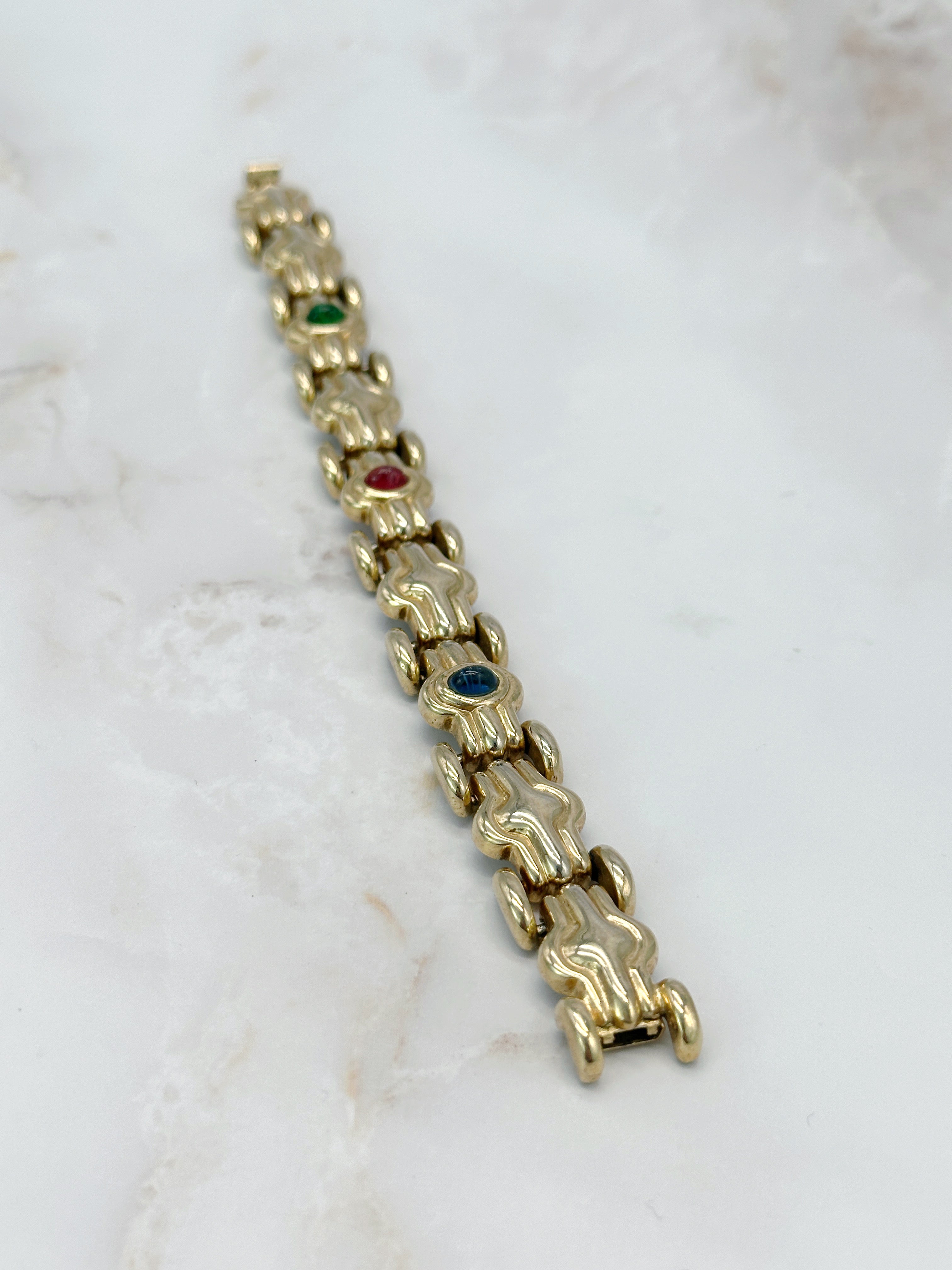 Massives Vintage Armband mit Glas-Cabochons, vergoldet