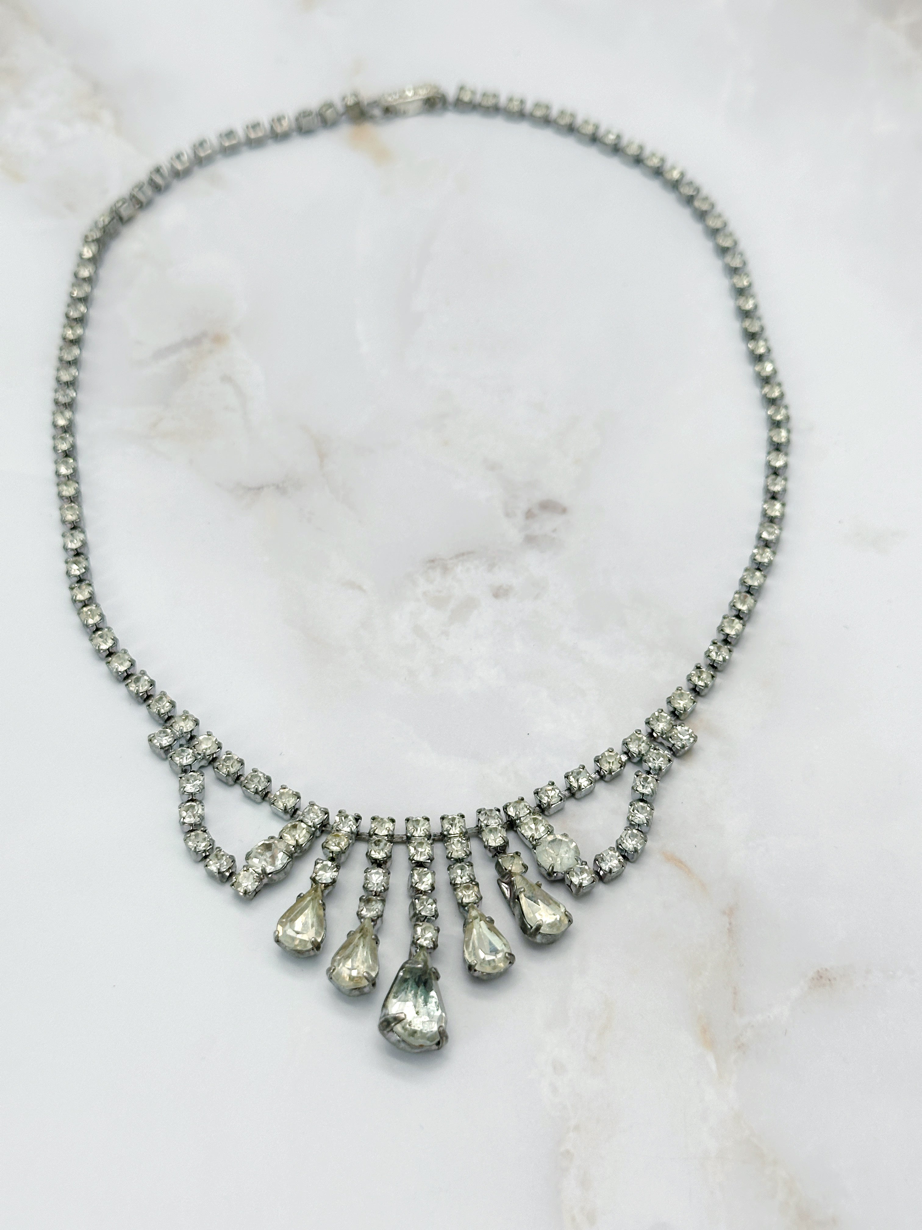 Glamouröses Vintage Strass Collier mit Kristall-Tropfen