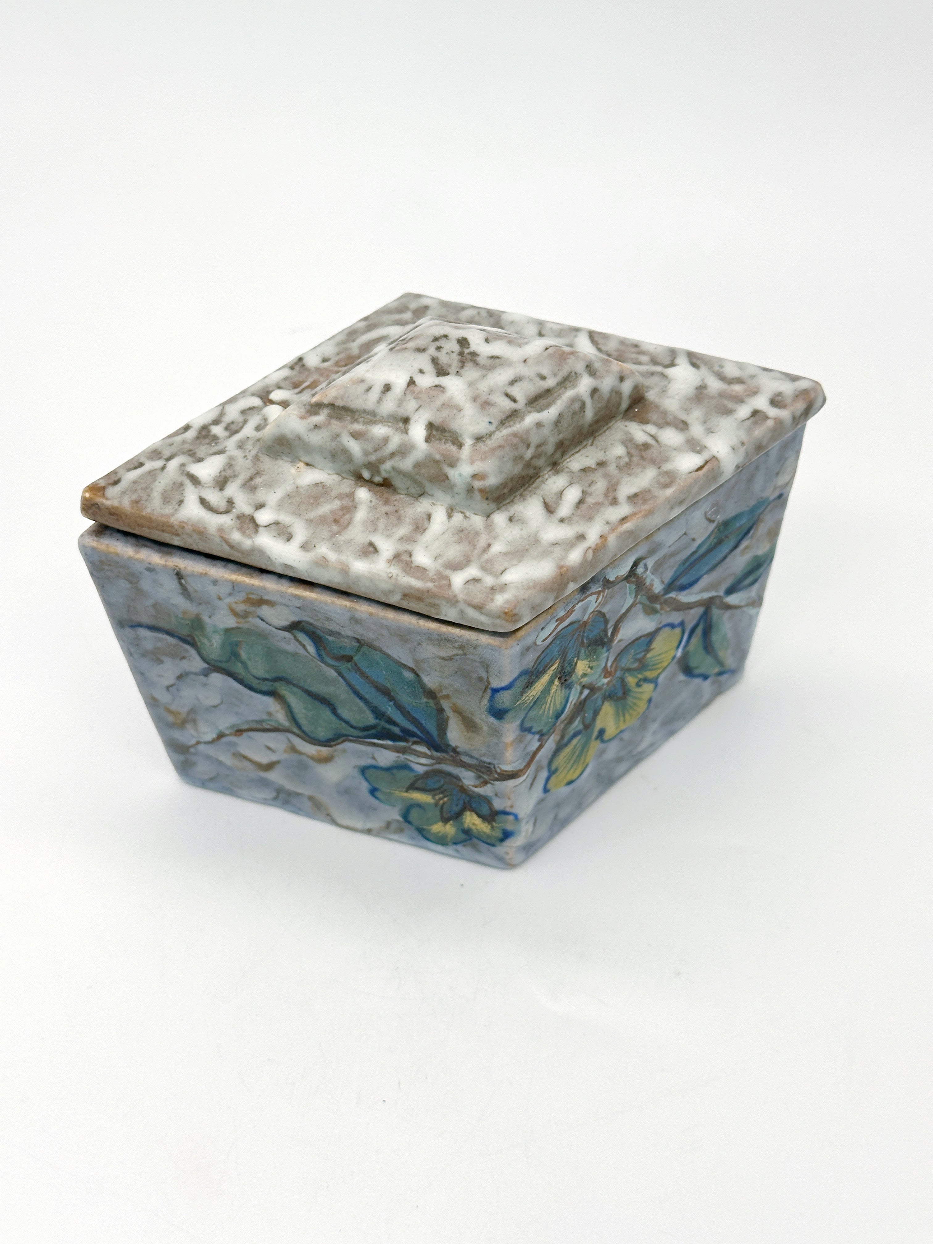 Keramik Deckeldose im Art Déco Stil mit Blumenmuster