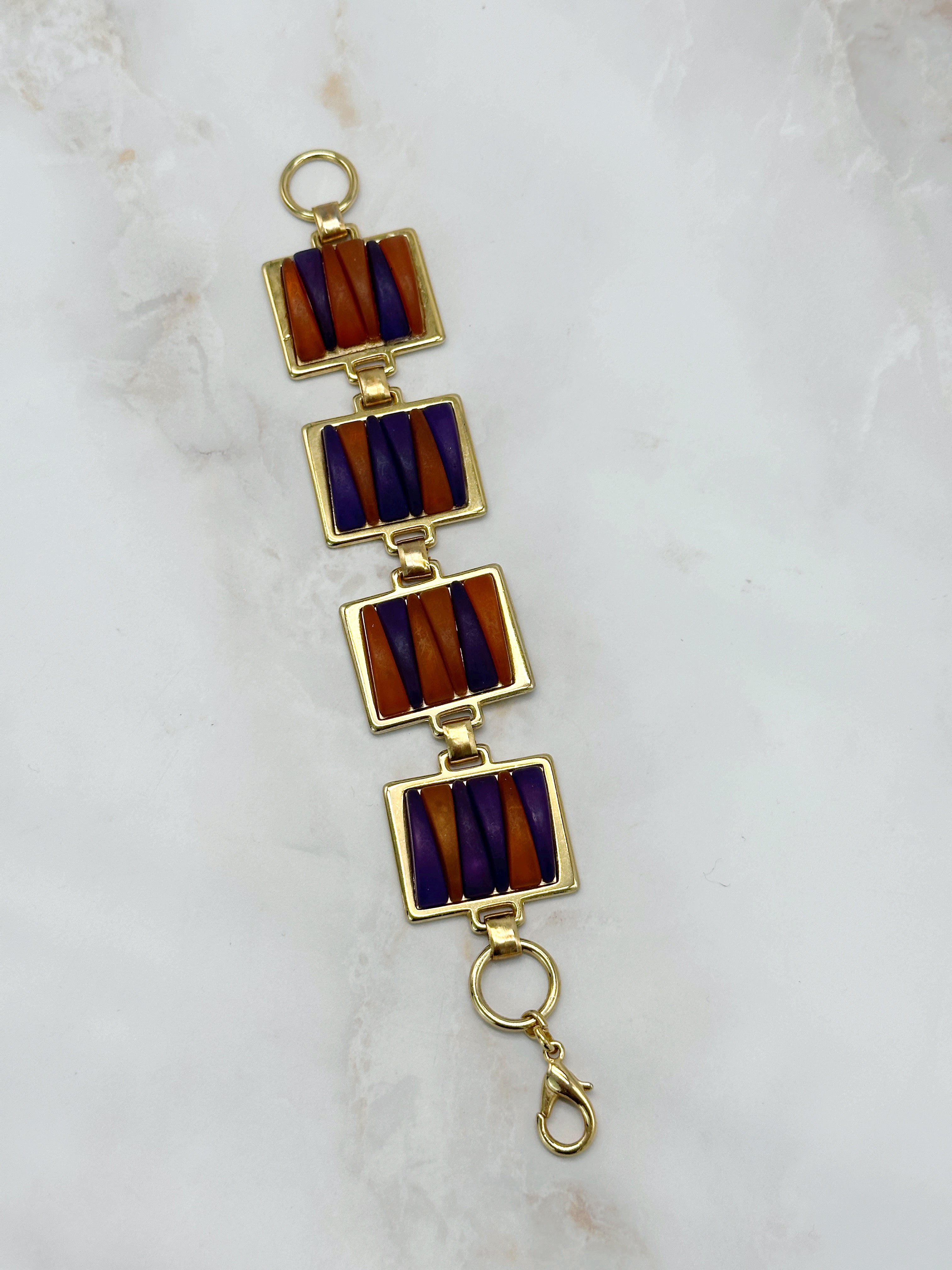 Vintage bracelet gold-plated with purple-brown elements