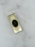 Vergoldeter Vintage Geldclip mit schwarzem Glascabochon