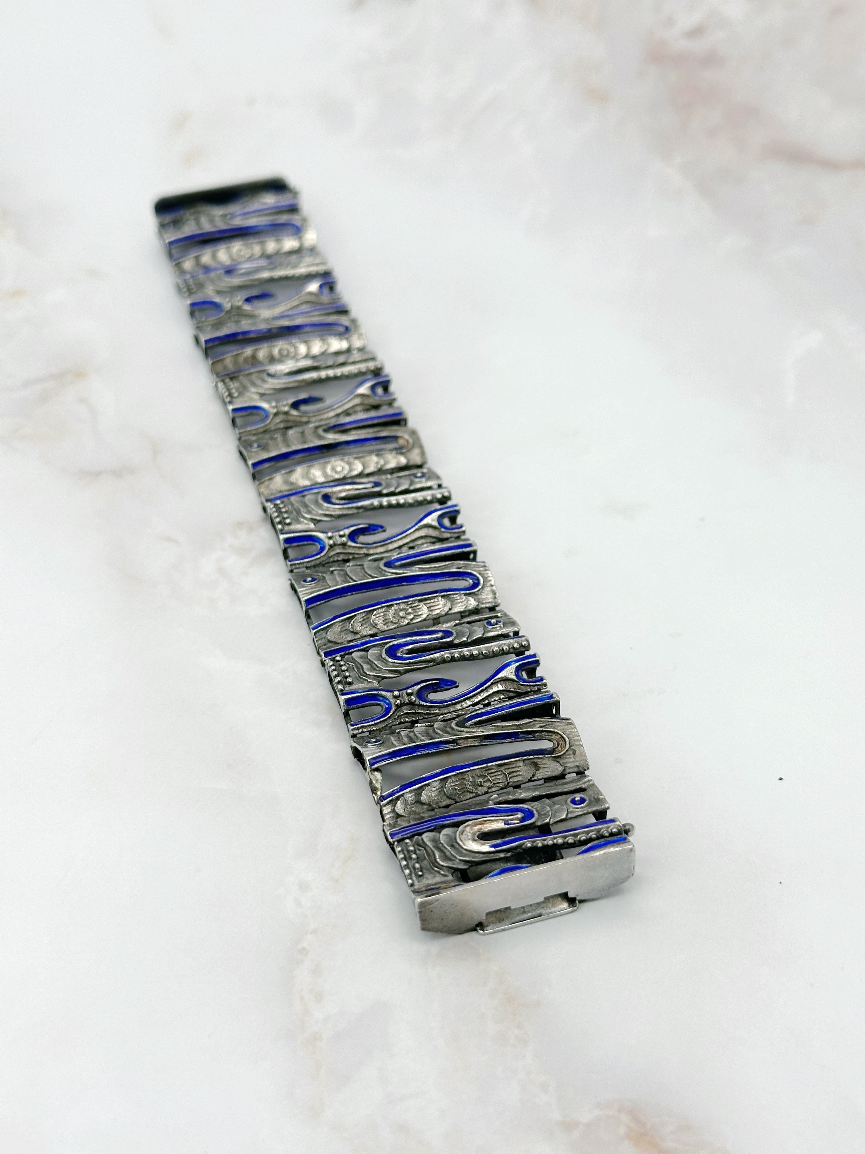 Vintage Armband von UnoAErre in 925 Silber mit blauem Emaille
