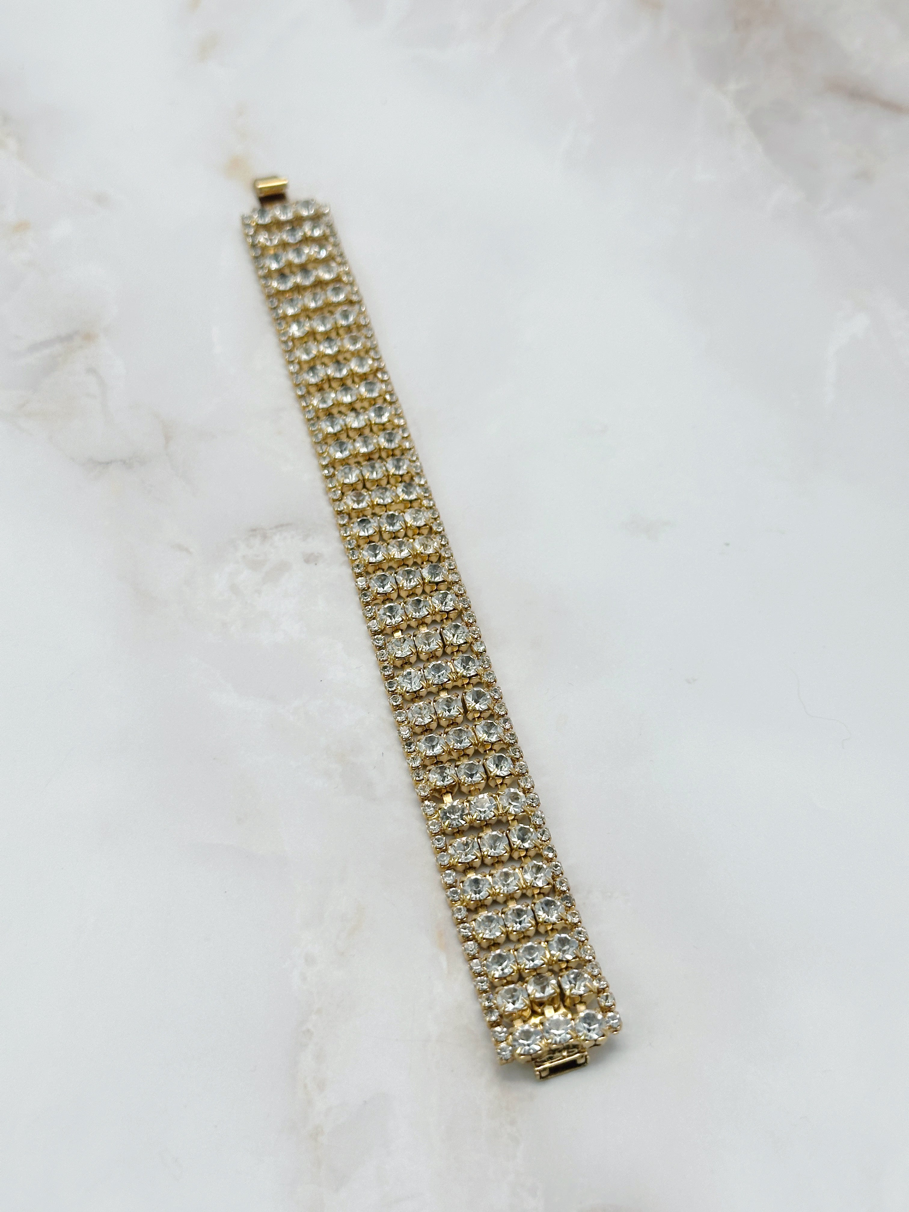 Breites vergoldetes Vintage Strassarmband