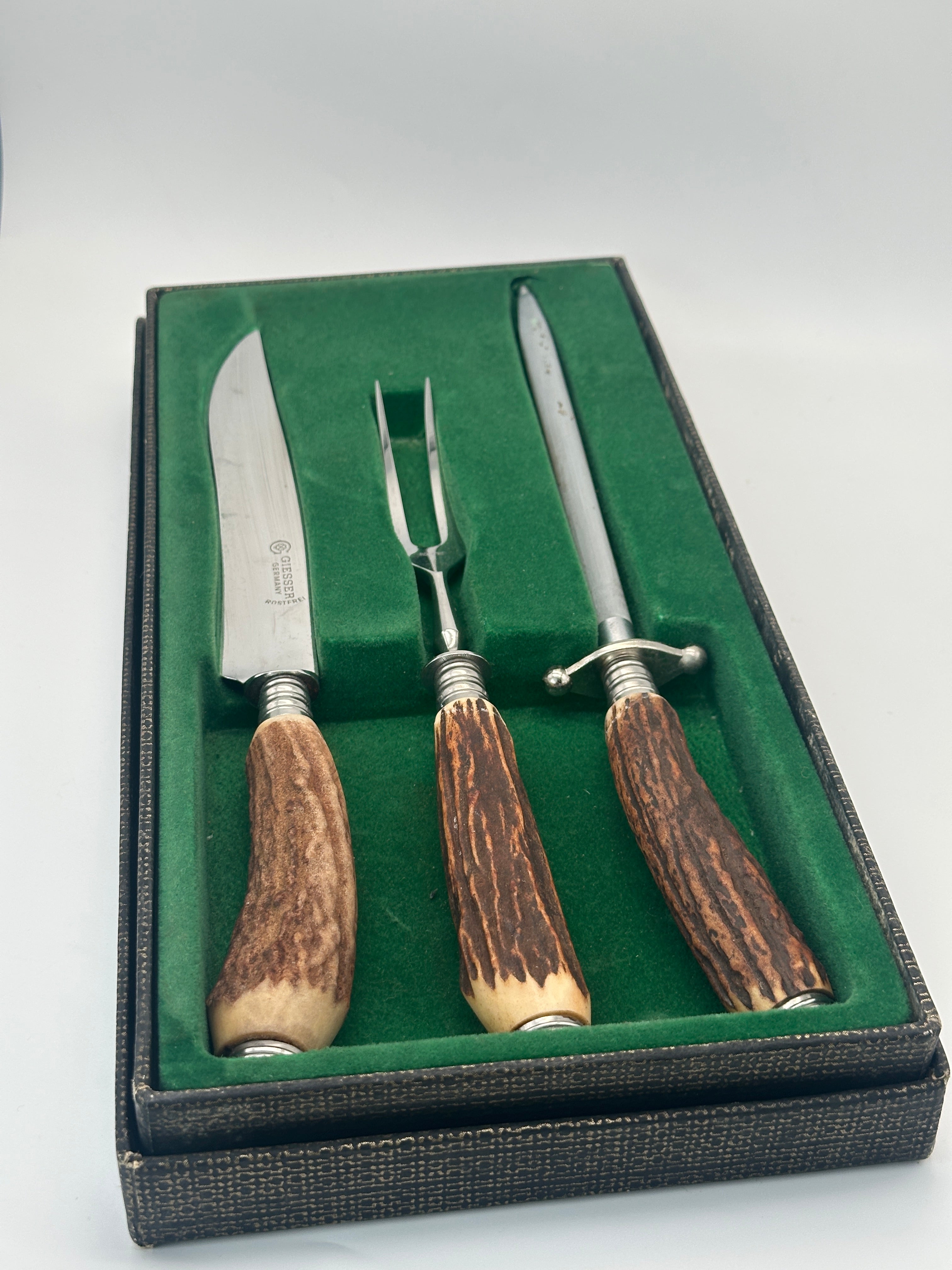 Vintage Bratenbesteck von Giesser mit Hirschhorngriff