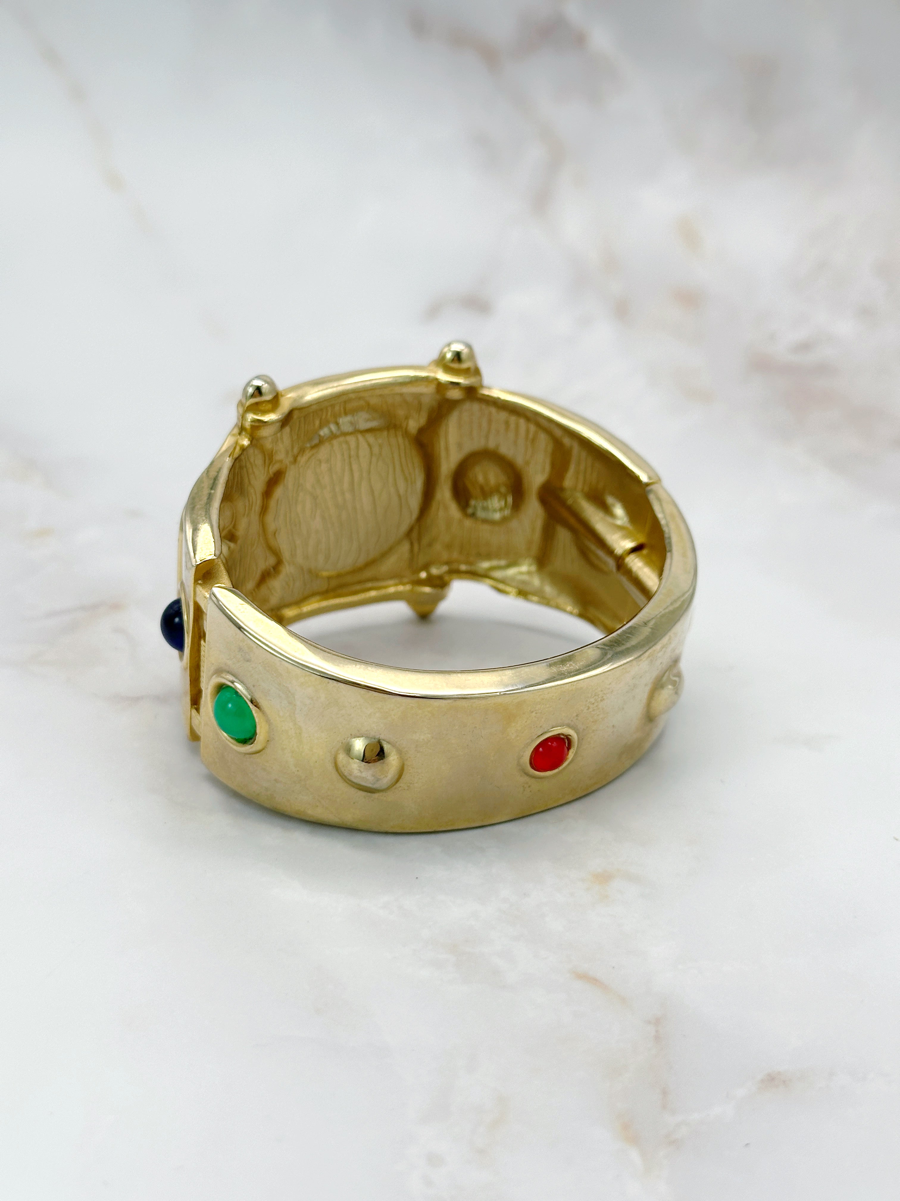 Massive 80er Jahre Armspange mit bunten Glassteinen