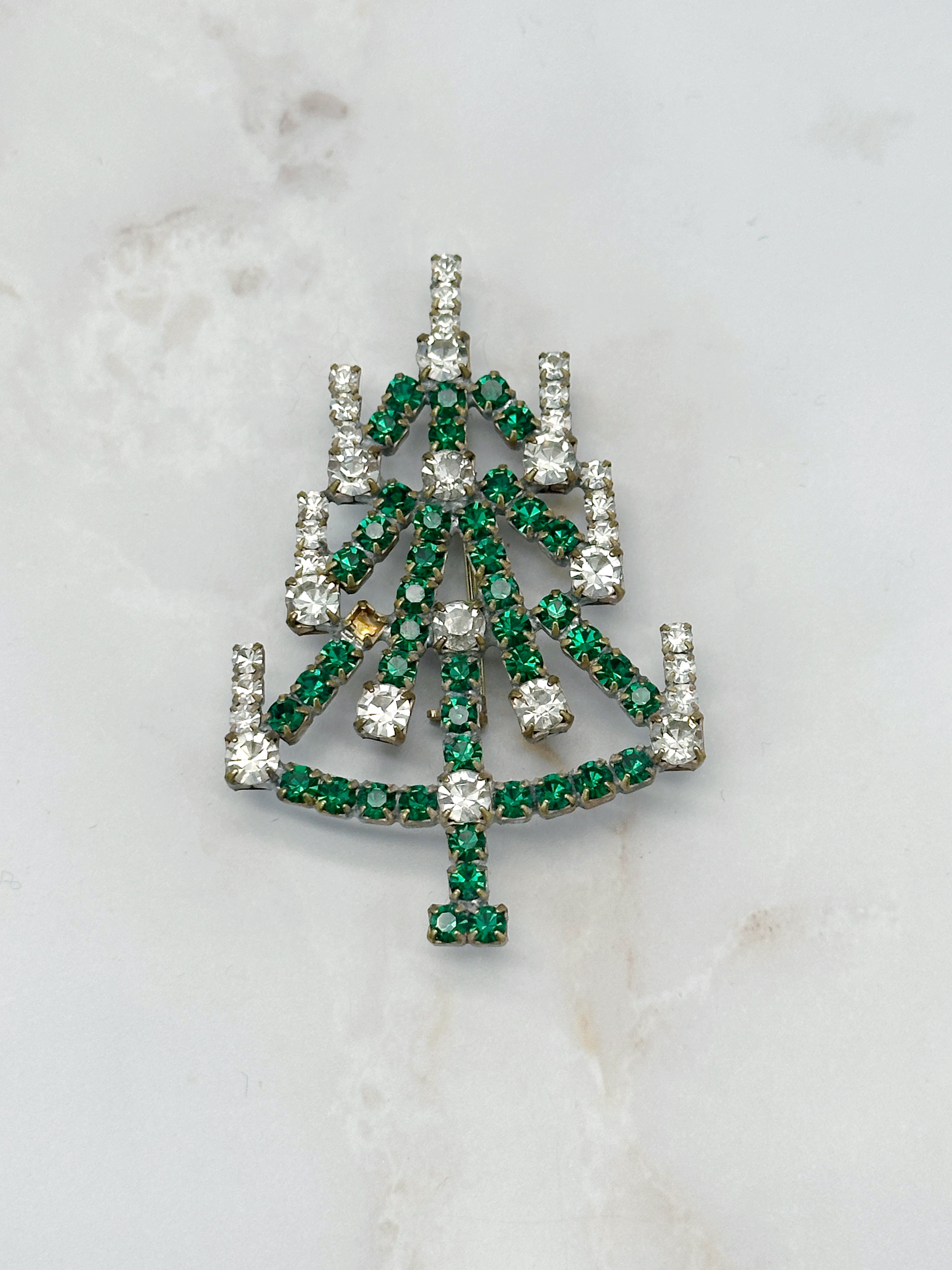 Funkelnde Gablonzer Brosche Christbaum