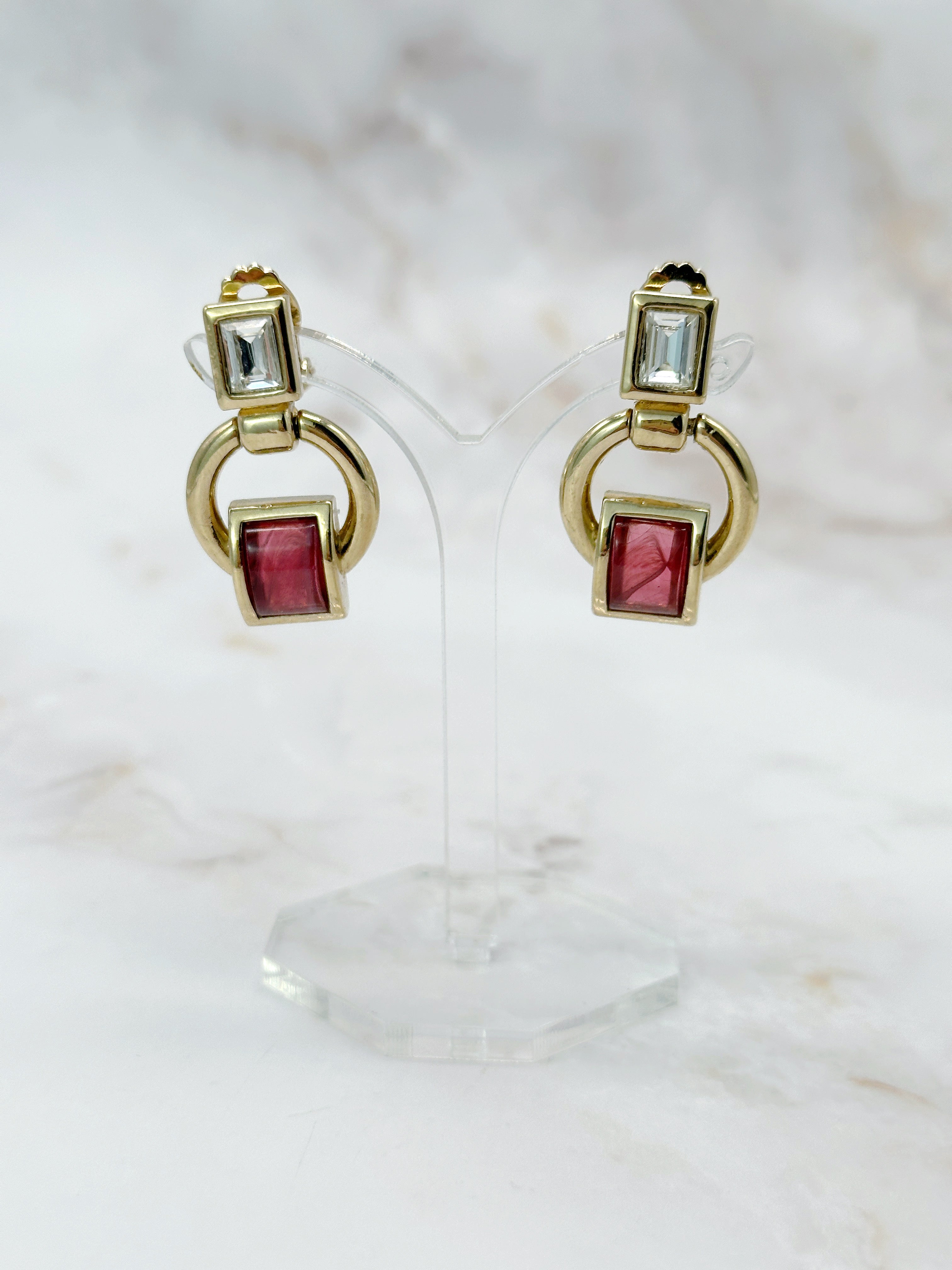 Vintage Ohrclips mit Strass und Glascabochons