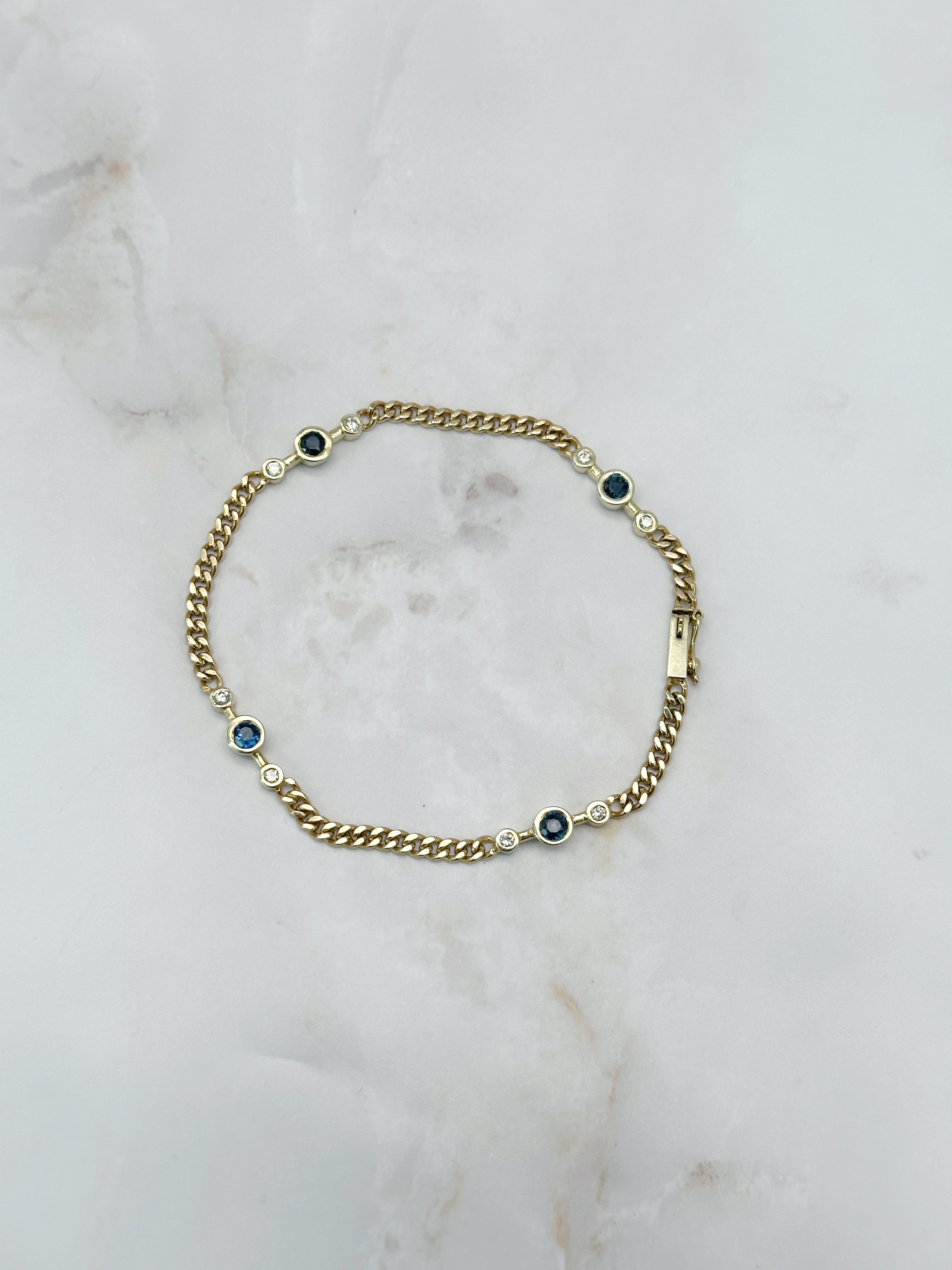Elegantes Vintage Armband aus 585 Gelbgold mit Saphiren und Diamanten