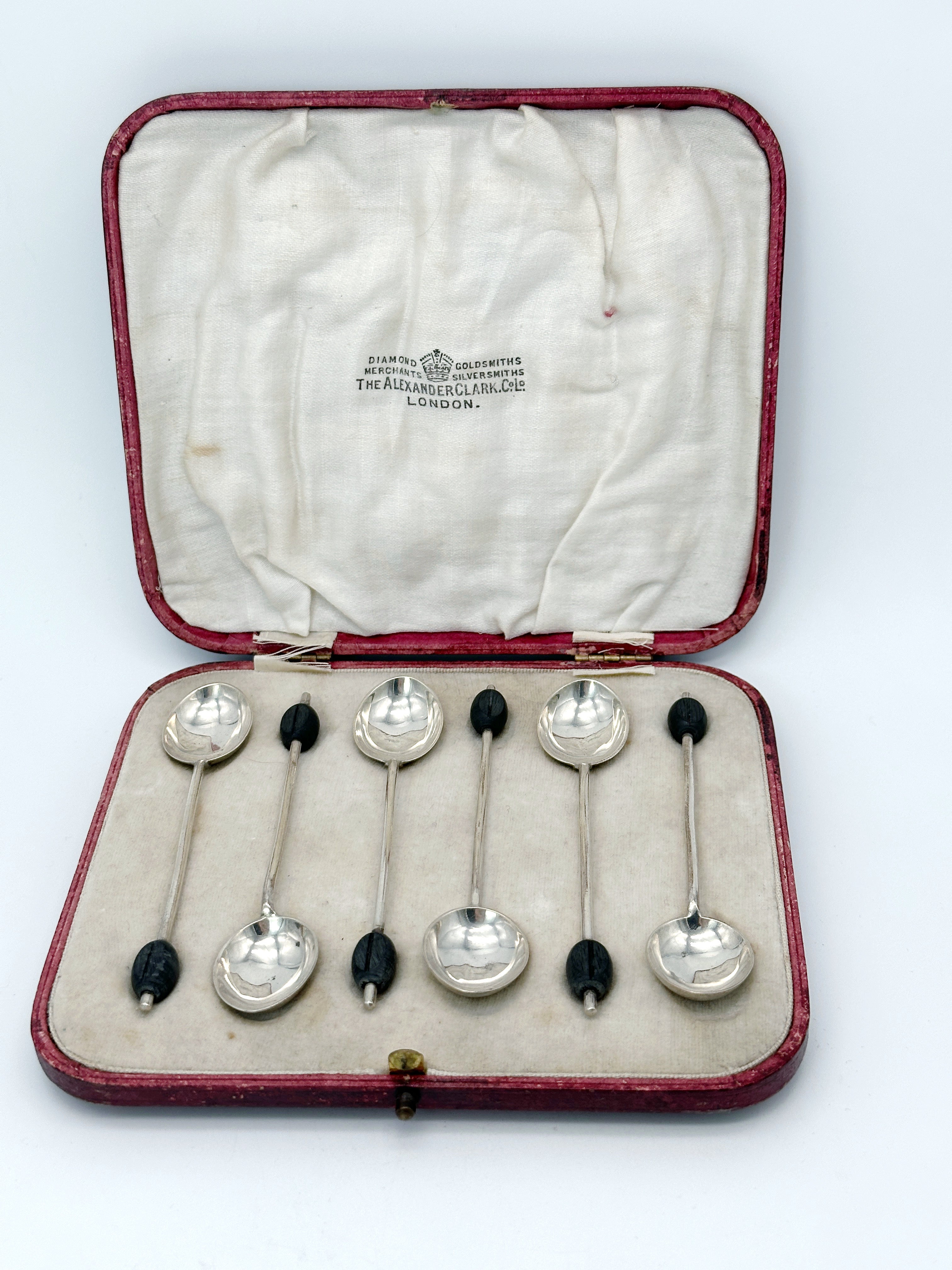 Antikes Mokkalöffel Set "Kaffeebohne", Silber, London 1939