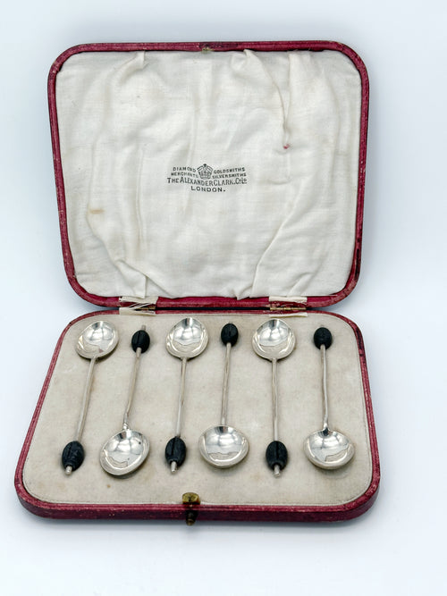 Antikes Mokkalöffel Set "Kaffeebohne", Silber, London 1939