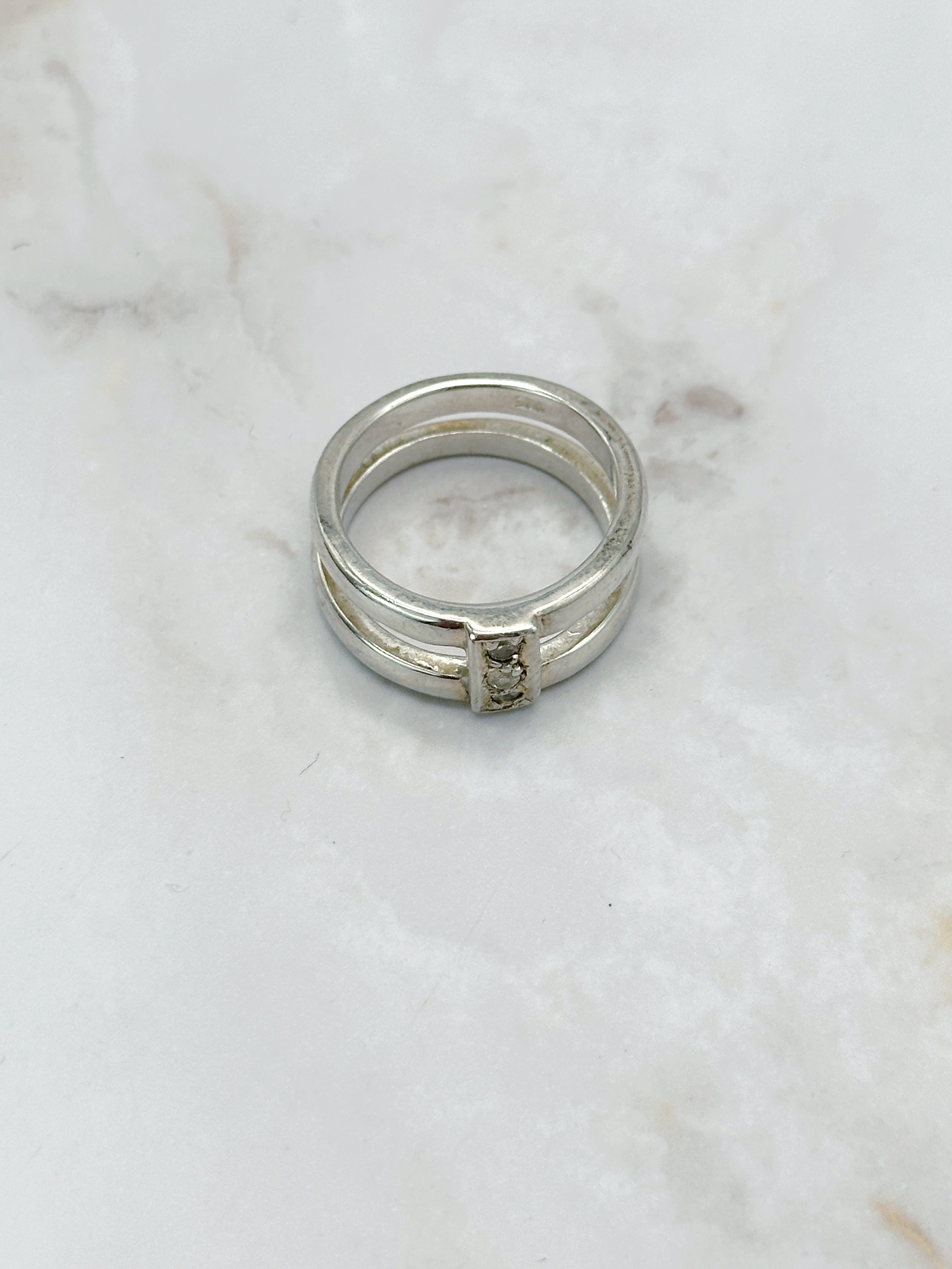 Vintage Doppelring aus 925 Sterling Silber mit Strass