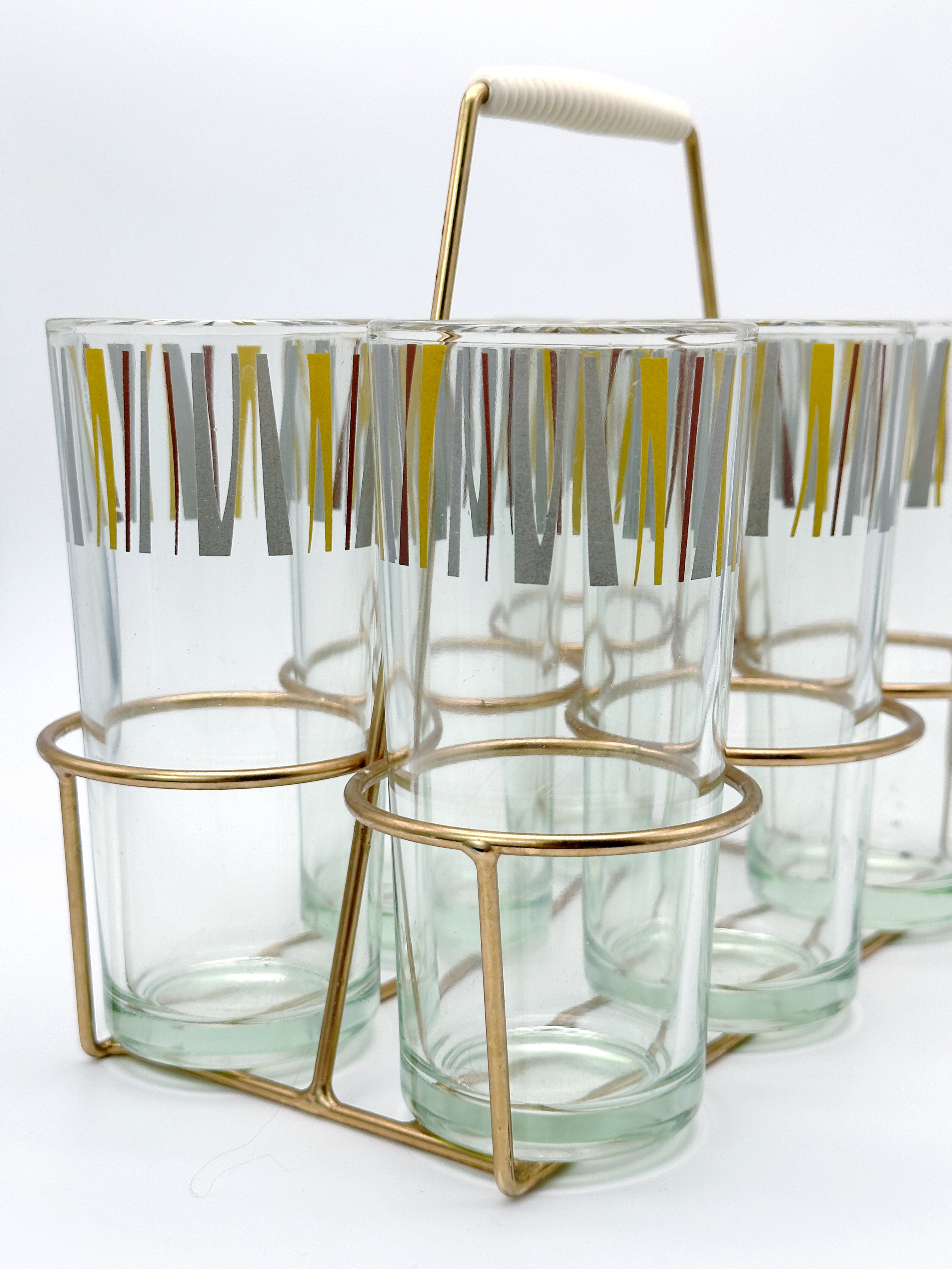 Einzigartige Midcentury Wassergläser in Messinggestell
