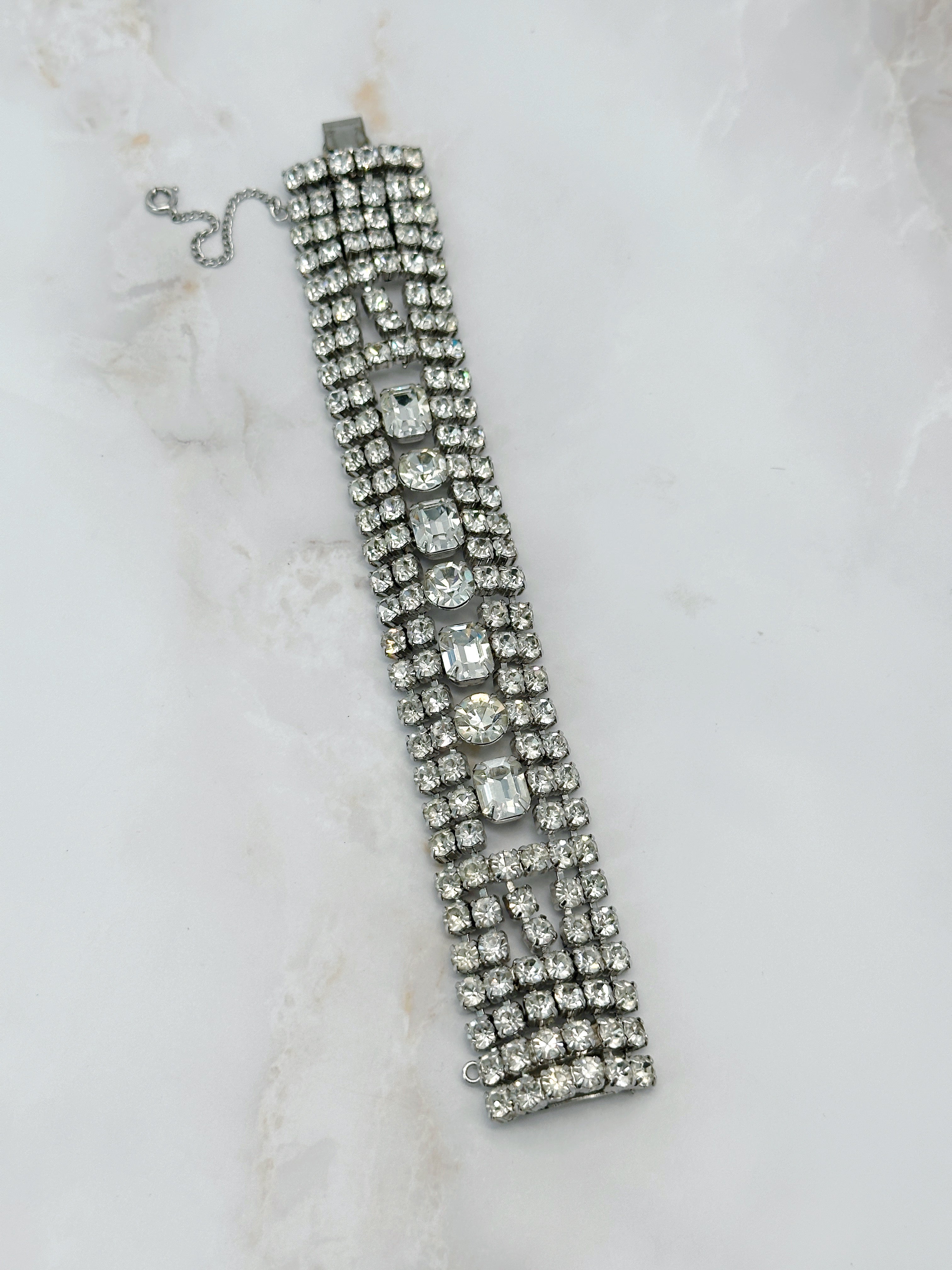 Glamouröses breites Vintage Strass-Armband mit Kristallen