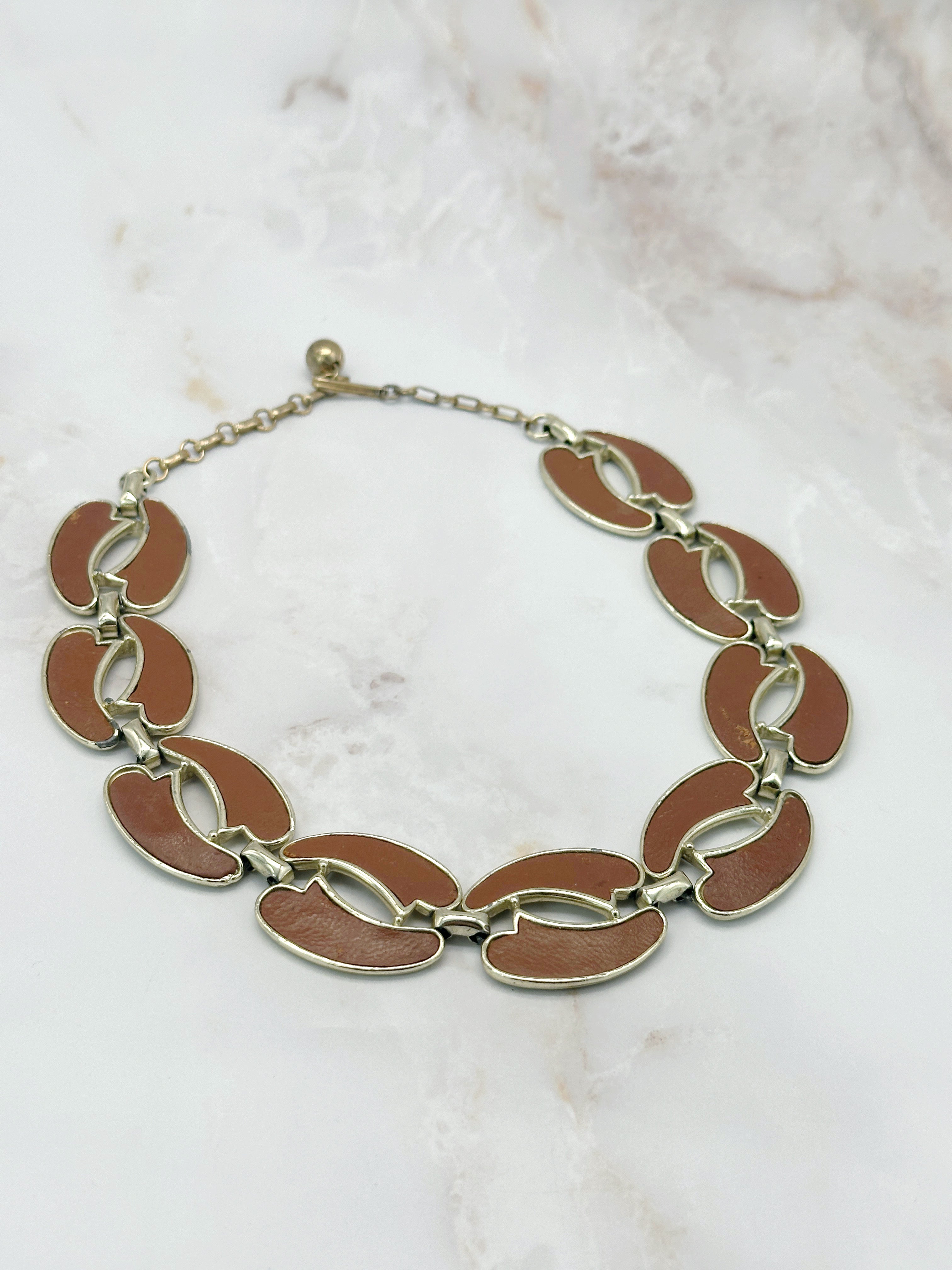 Vintage Boho Halskette vergoldet mit braunen Gliedern