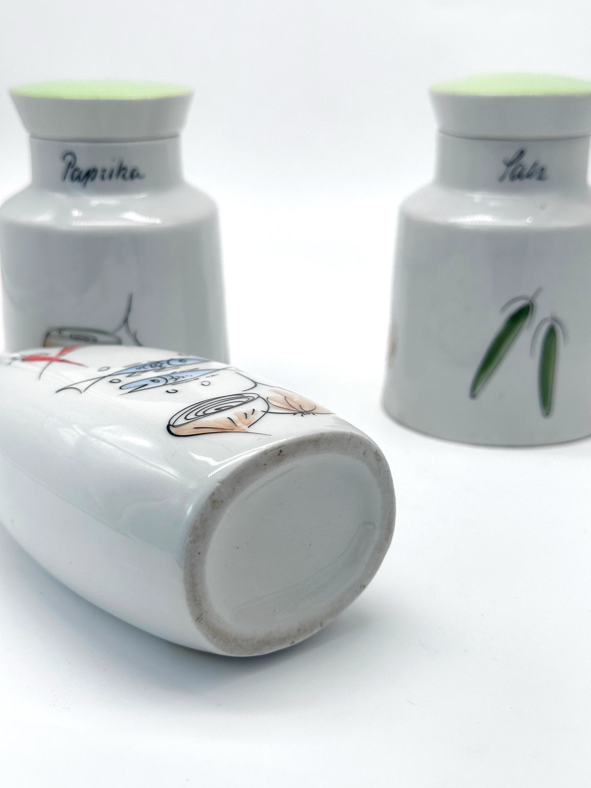 Dreiteiliges Keramik-Küchenset um 1950 für Öl, Salz und Paprika