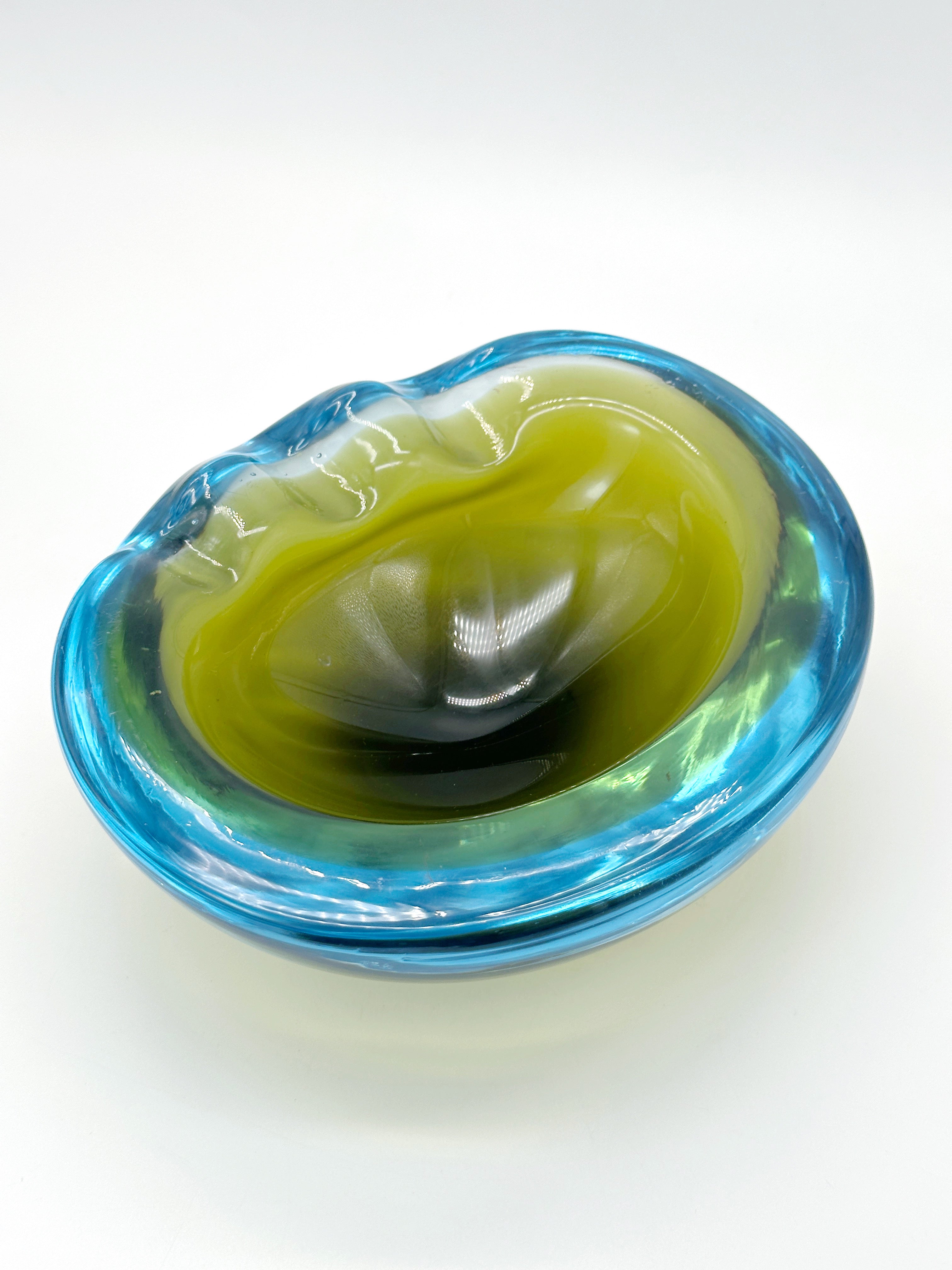 Vintage Murano Glas-Schale in Grün, Blau & Türkis