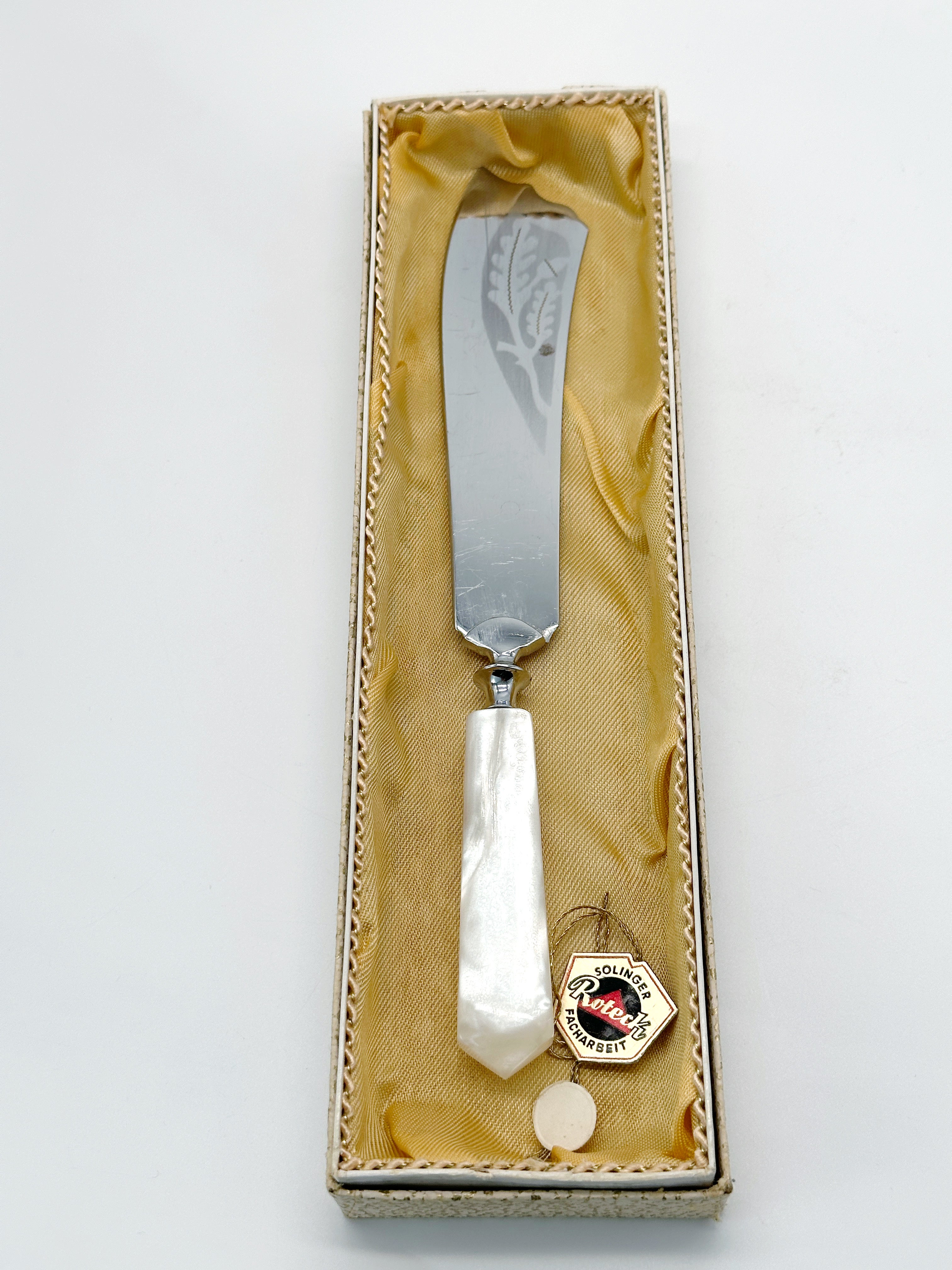 Vintage Kuchenmesser von Roteck Solingen mit Perlmutt-Griff