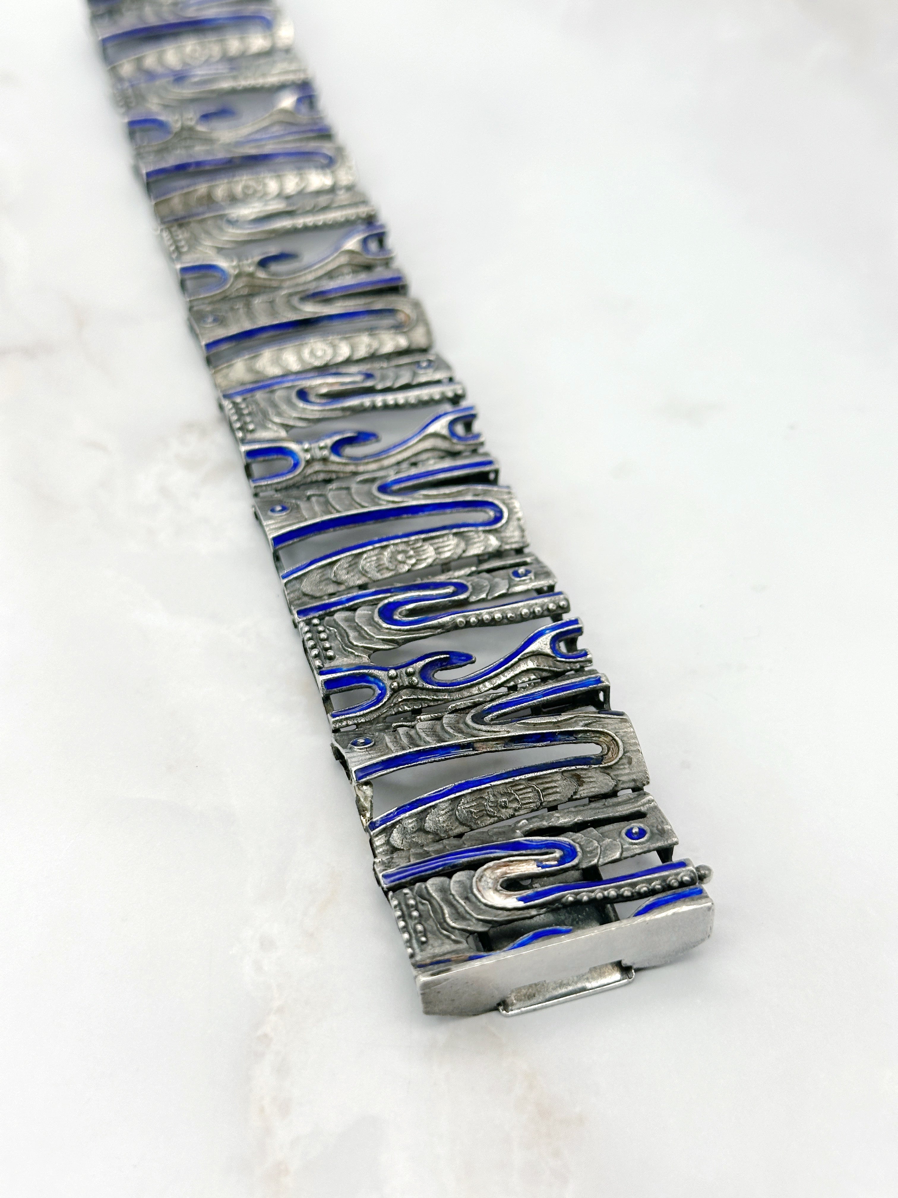 Vintage Armband von UnoAErre in 925 Silber mit blauem Emaille