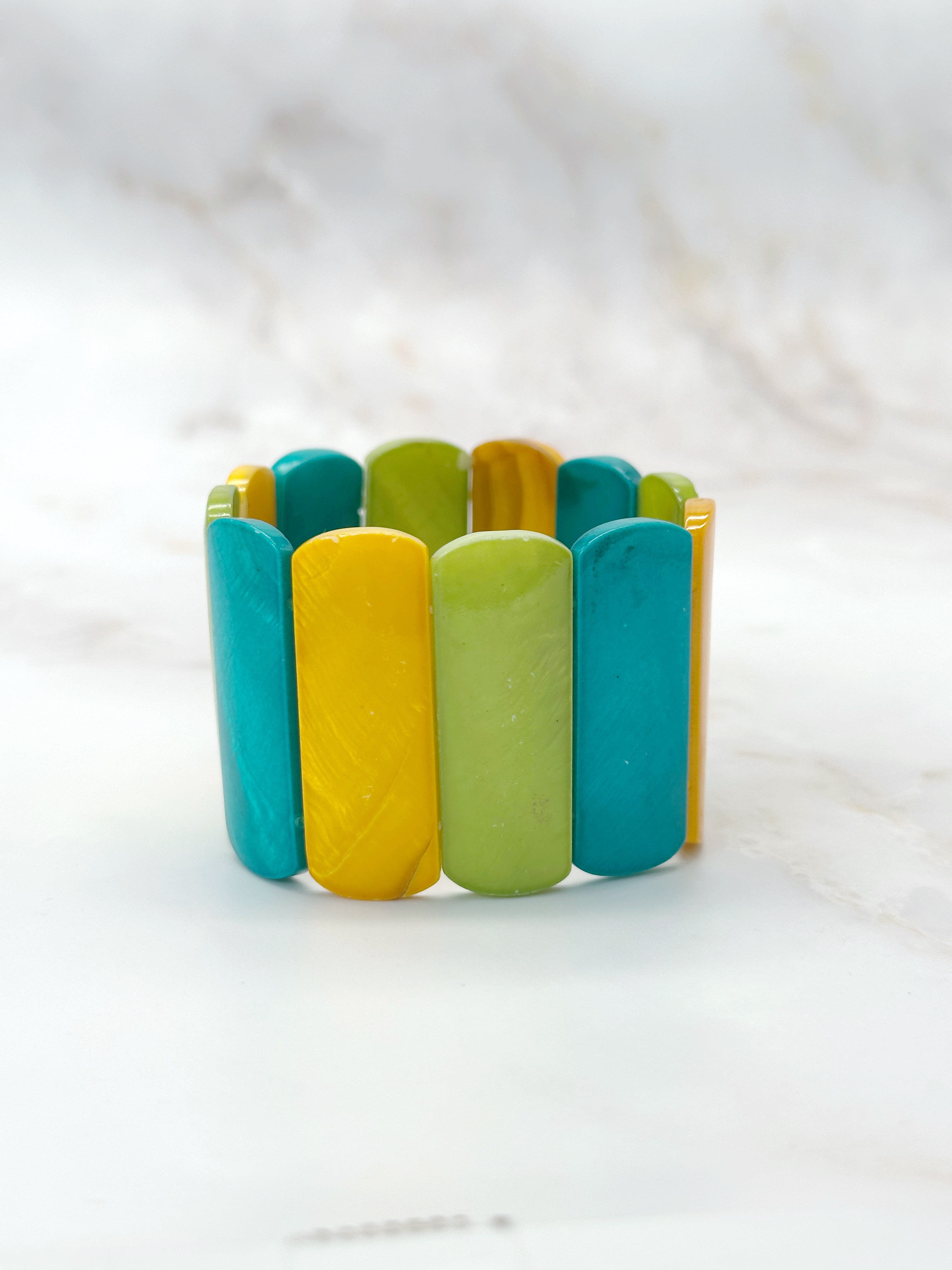Vintage mother-of-pearl bracelet with colorful links