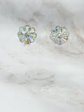 Ausgefallene Vintage Blumen-Ohrclips mit Aurora Borealis Effekt
