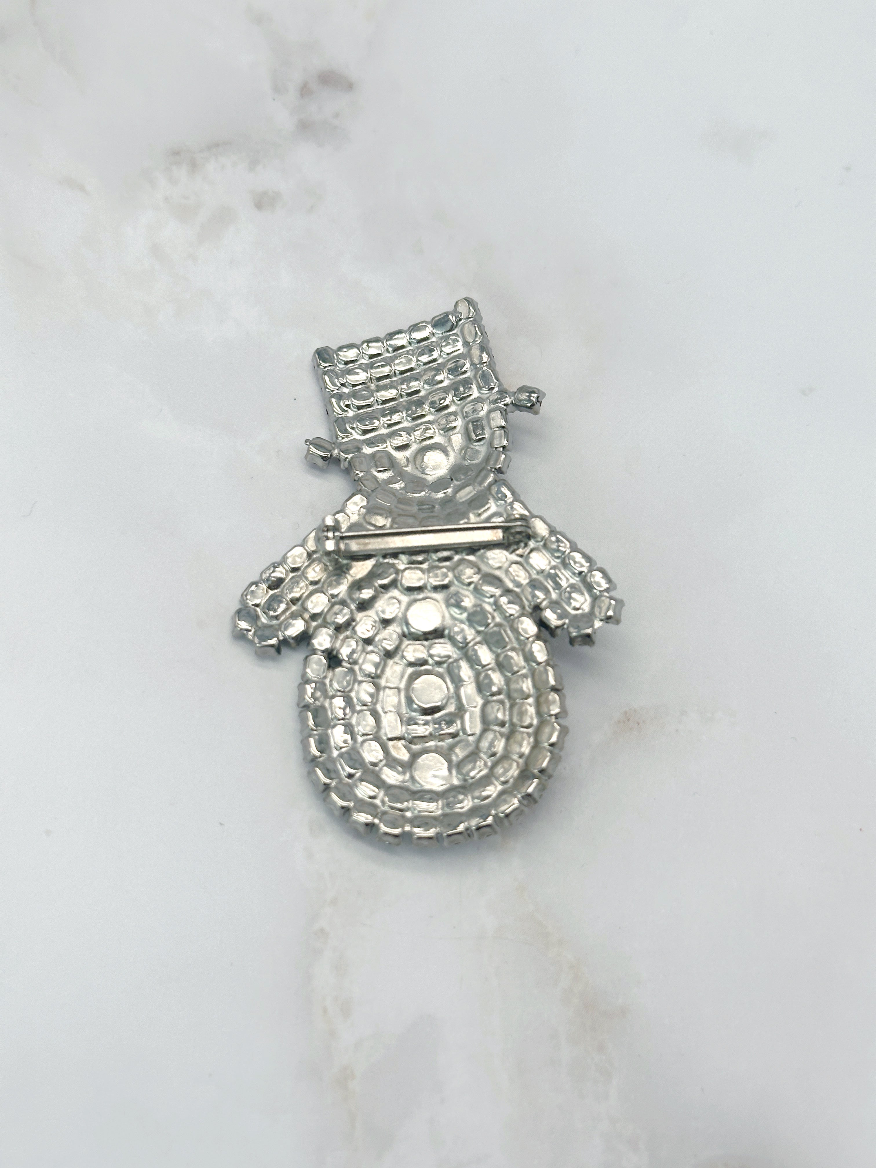 Vintage Brosche Schneemann mit funkelndem Strass
