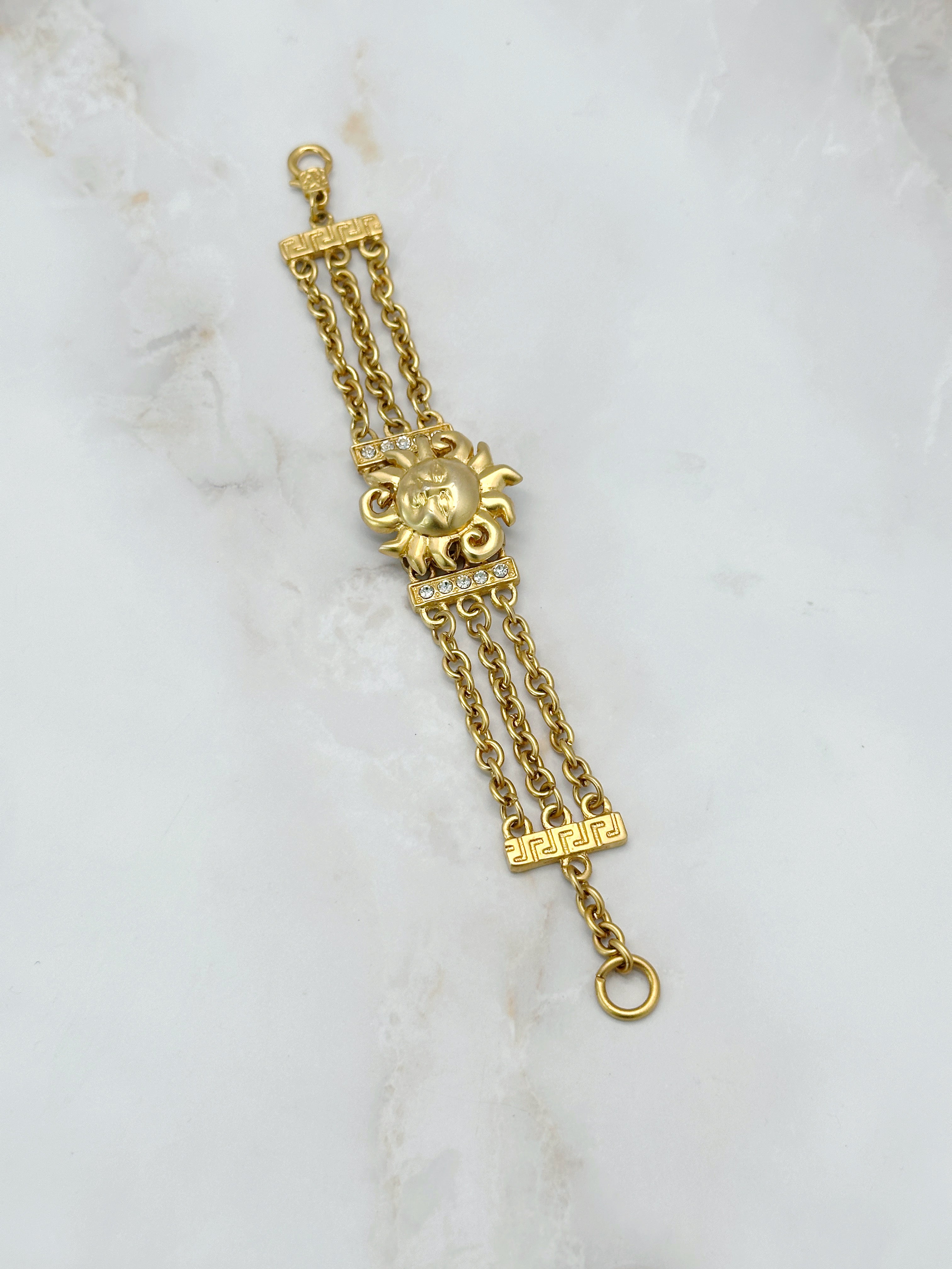 Vintage bracelet gold-plated with sun &amp; rhinestones