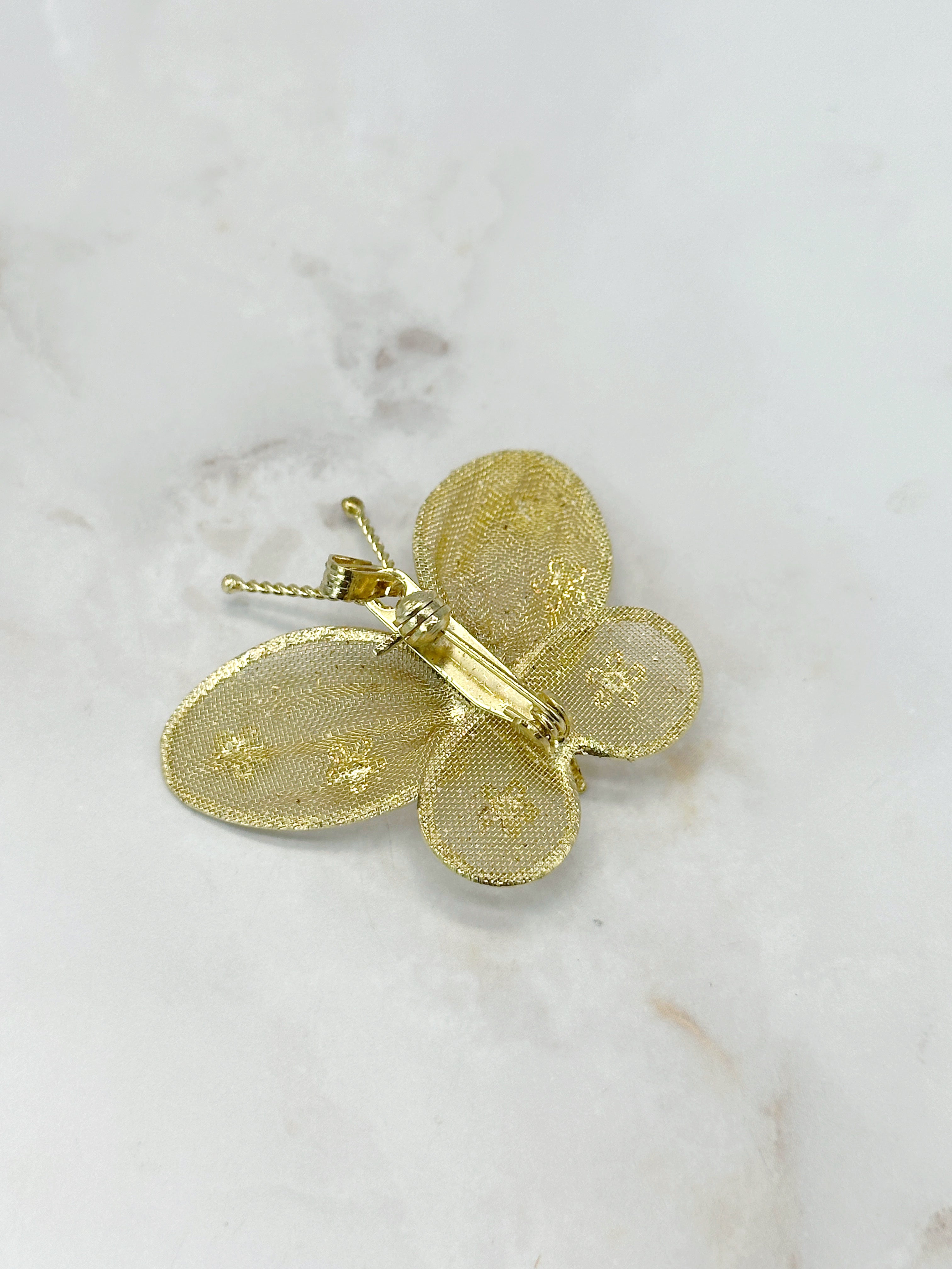 Filigrane Vintage Brosche in Schmetterlingform, vergoldet