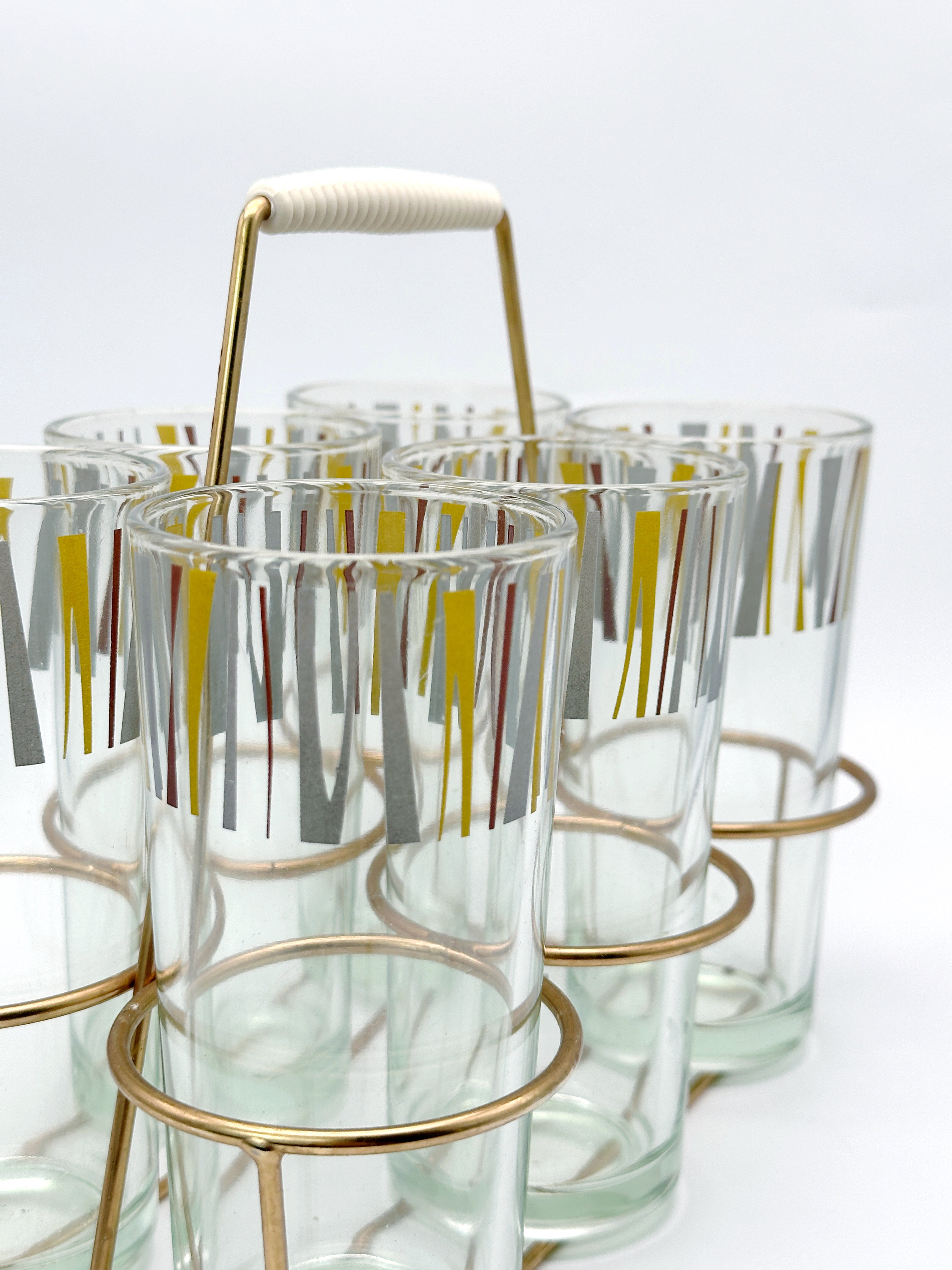 Einzigartige Midcentury Wassergläser in Messinggestell