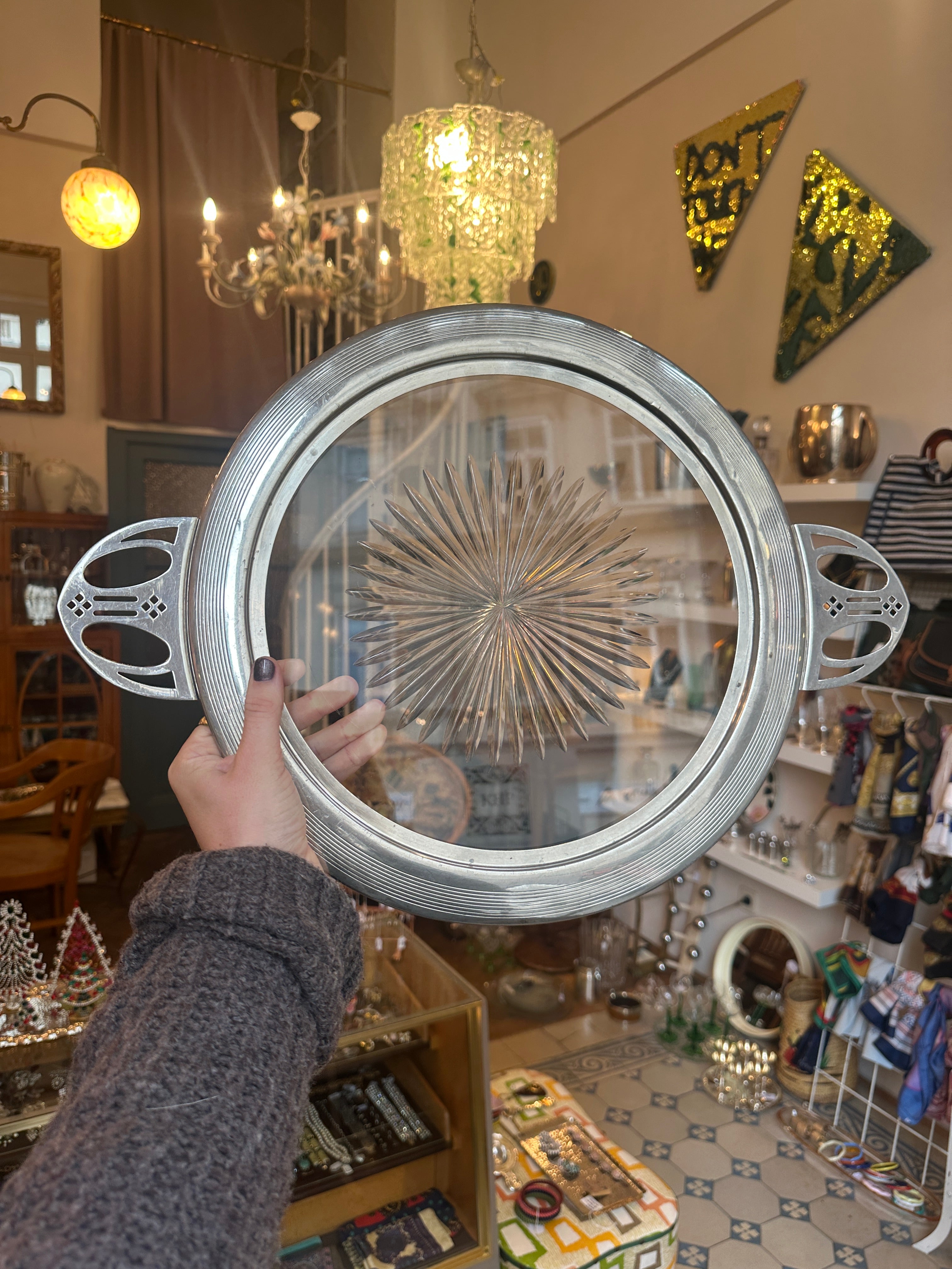 Große antike Jugendstil Servierplatte Gebr. Schuh