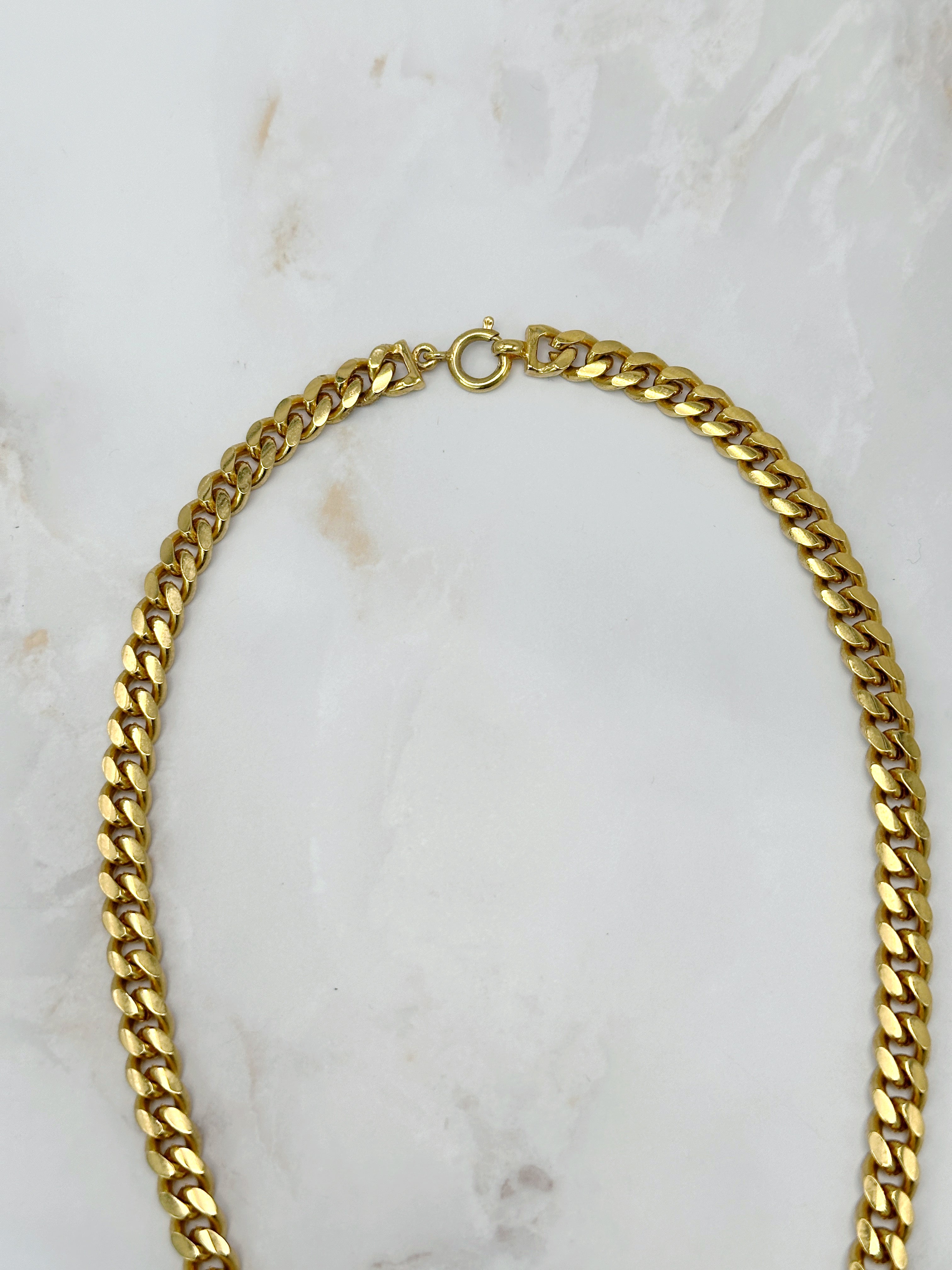 Vergoldete Vintage Panzerkette mit changierendem Herz-Mittelstück in Lila-Blau