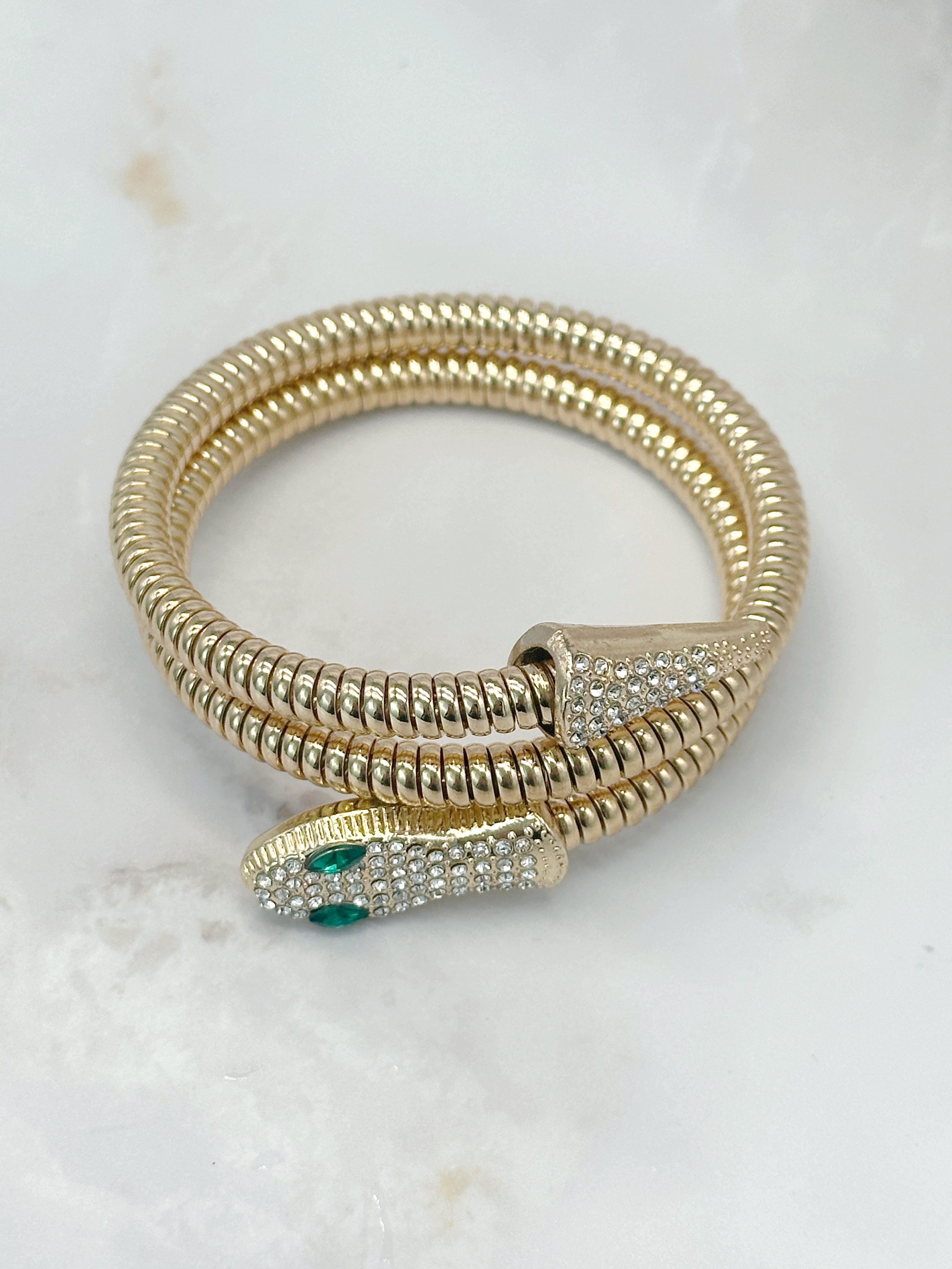 Vergoldetes Vintage Schlangenarmband mit Strass