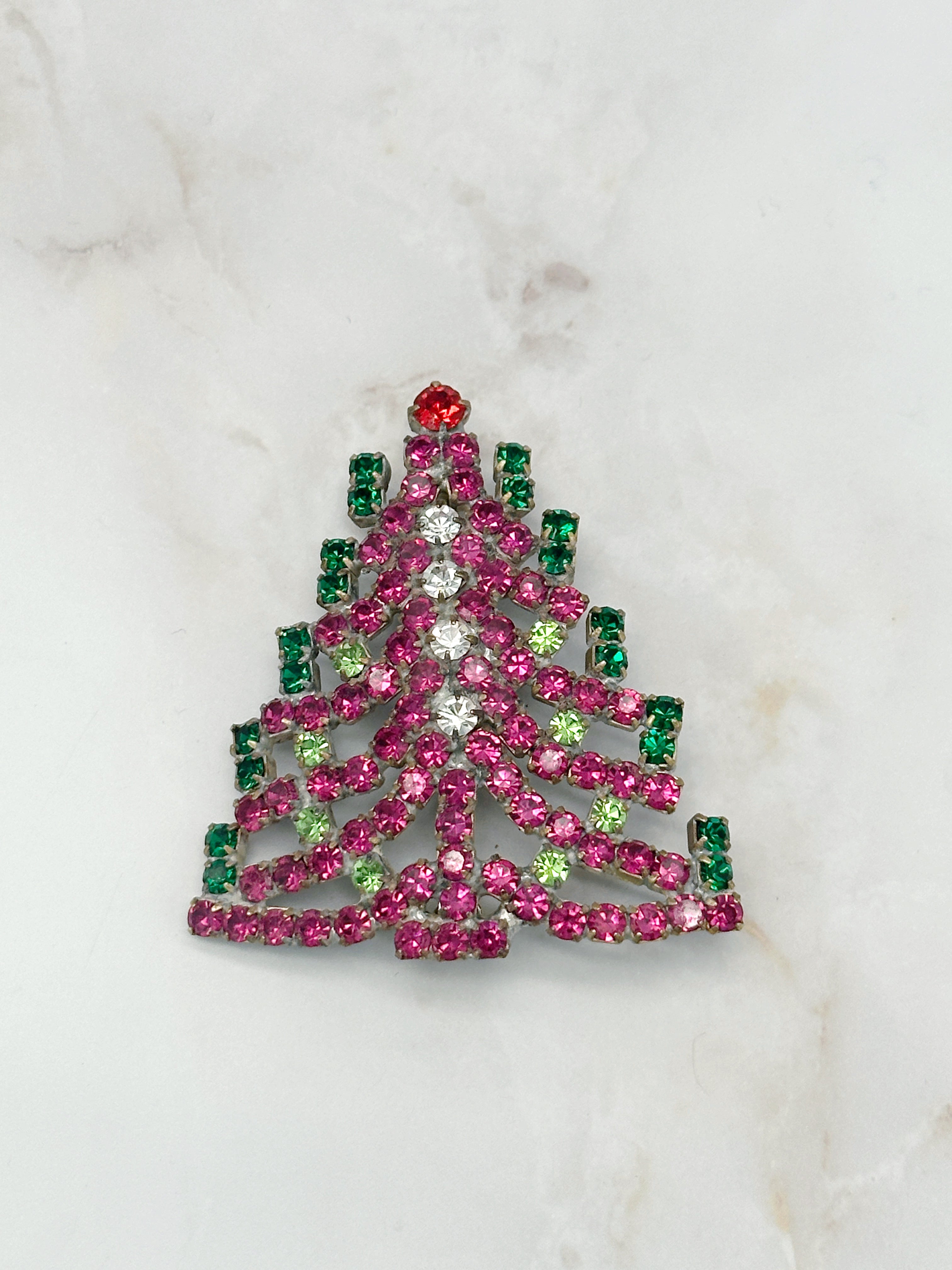 Funkelnde Gablonzer Brosche Christbaum