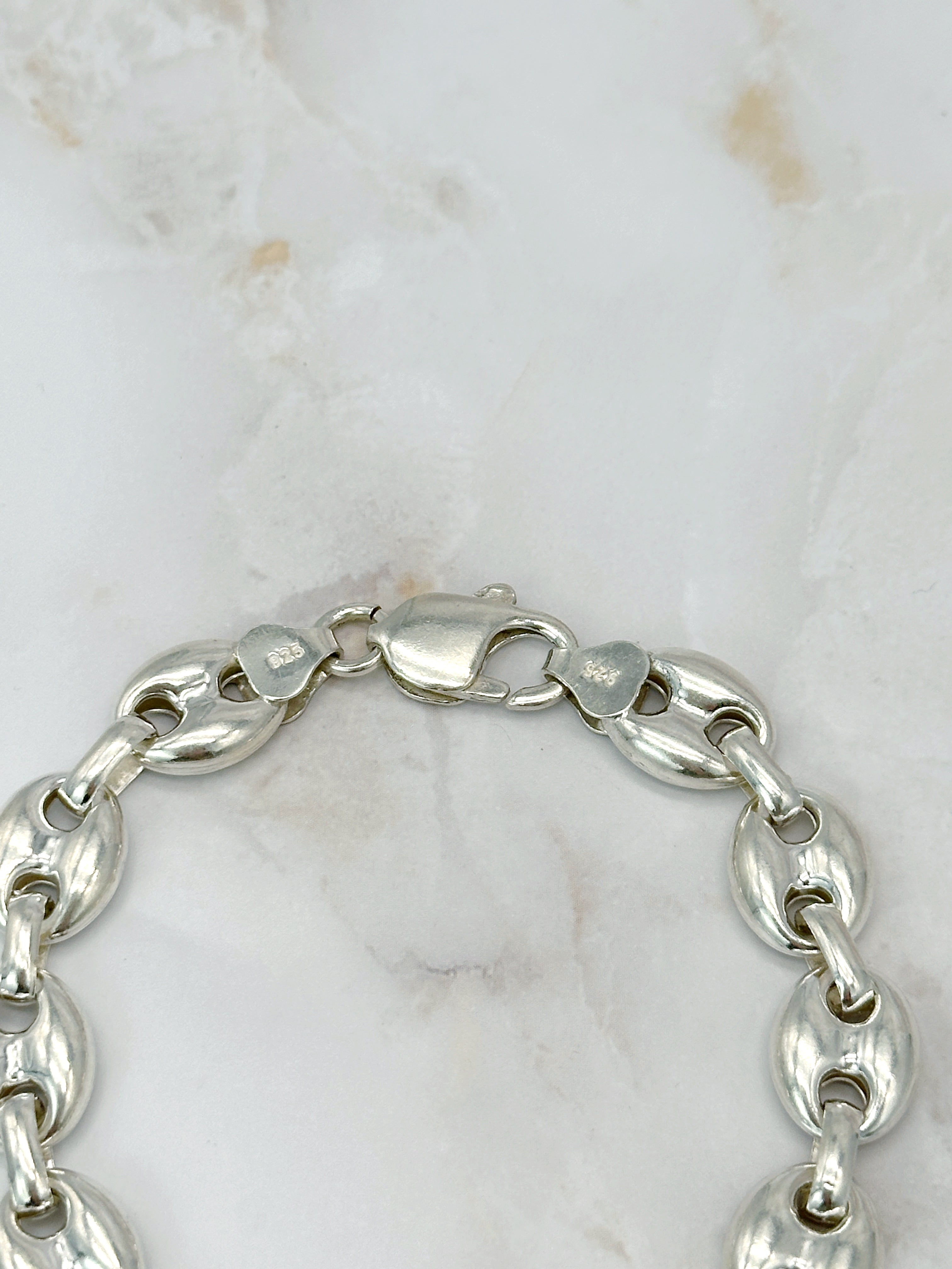 Striking 925 silver bracelet – coffee beans / anchor chain