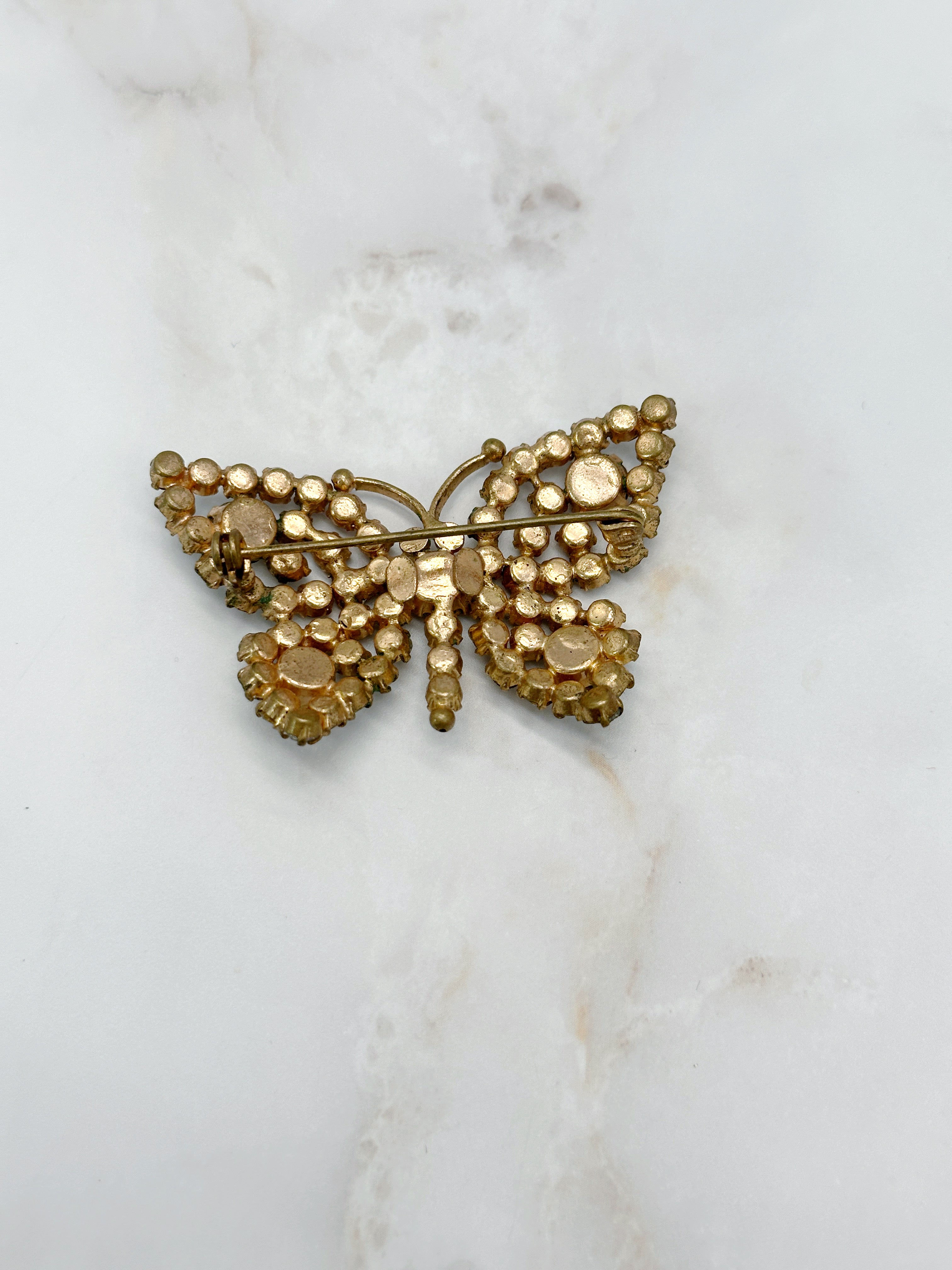 Große Vintage Schmetterling Brosche mit Strass