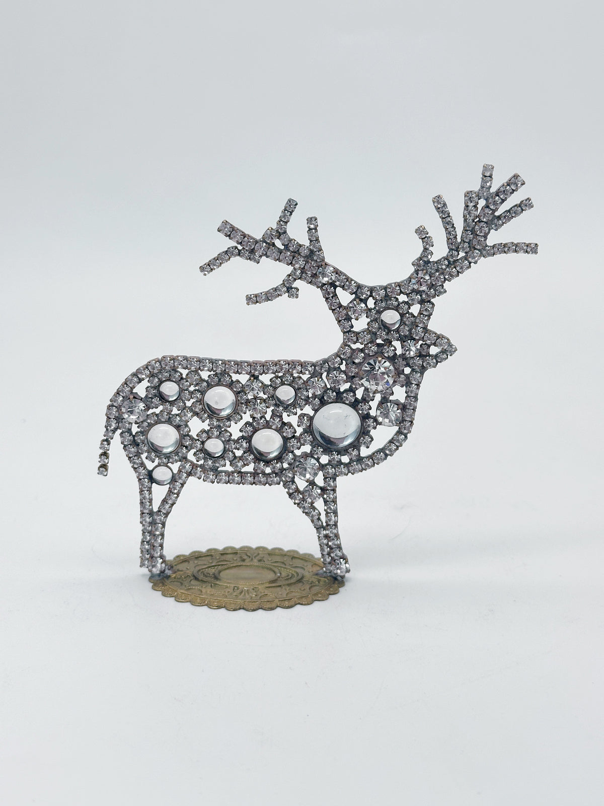 Funkelnde Gablonzer Rentier-Figur aus weißem Strass