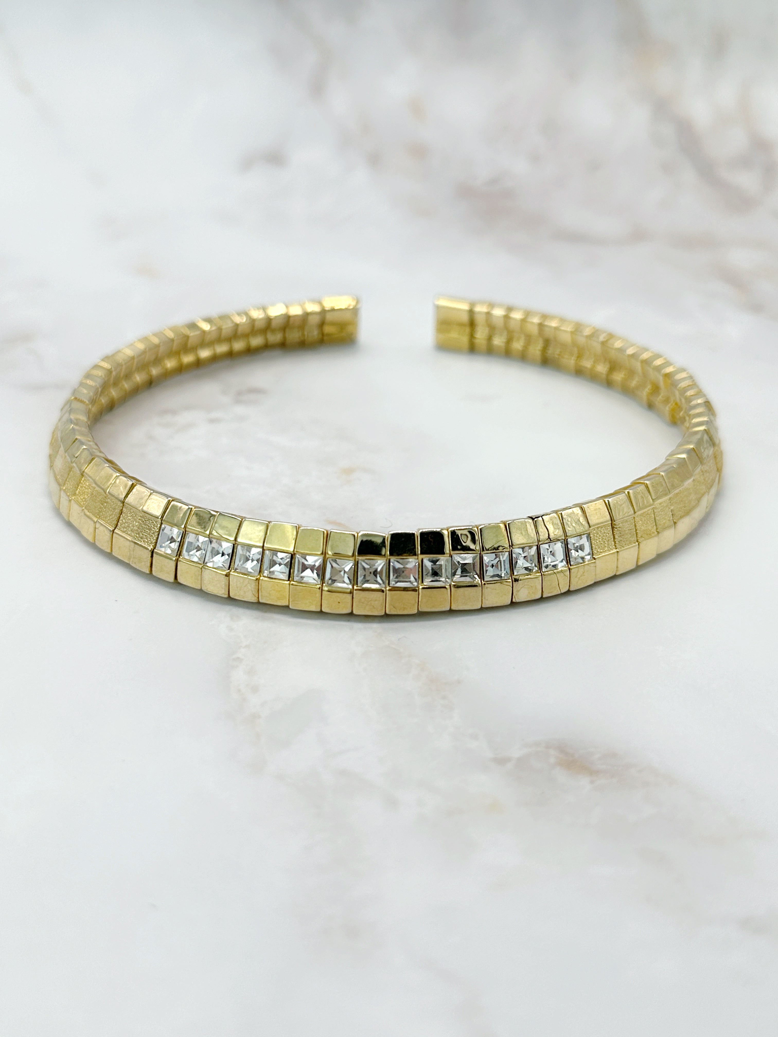 Ausgefallener Vintage Choker mit Kristallbaguetten, vergoldet